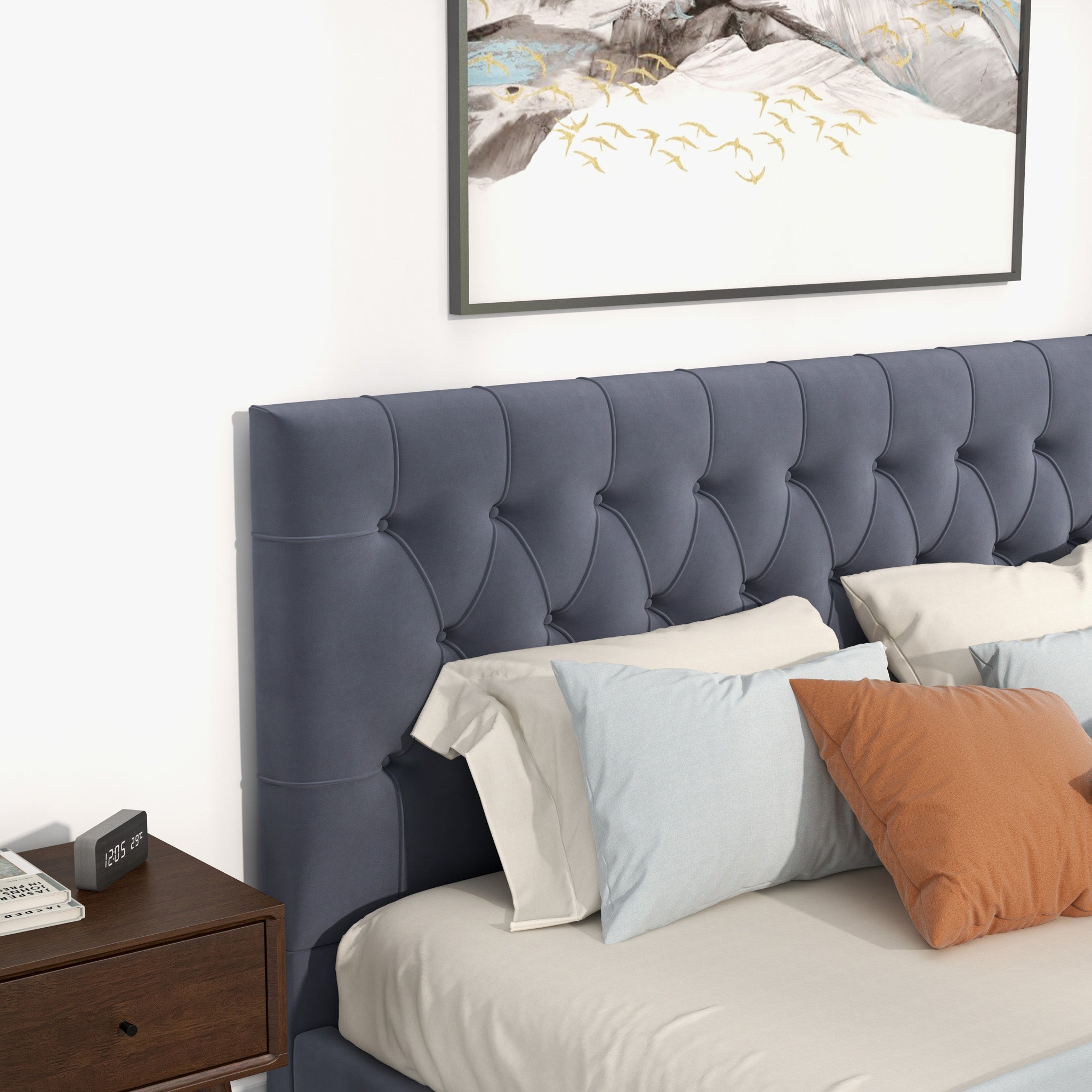 Eldridge King Gray Velvet Platform Bed - MidinMod