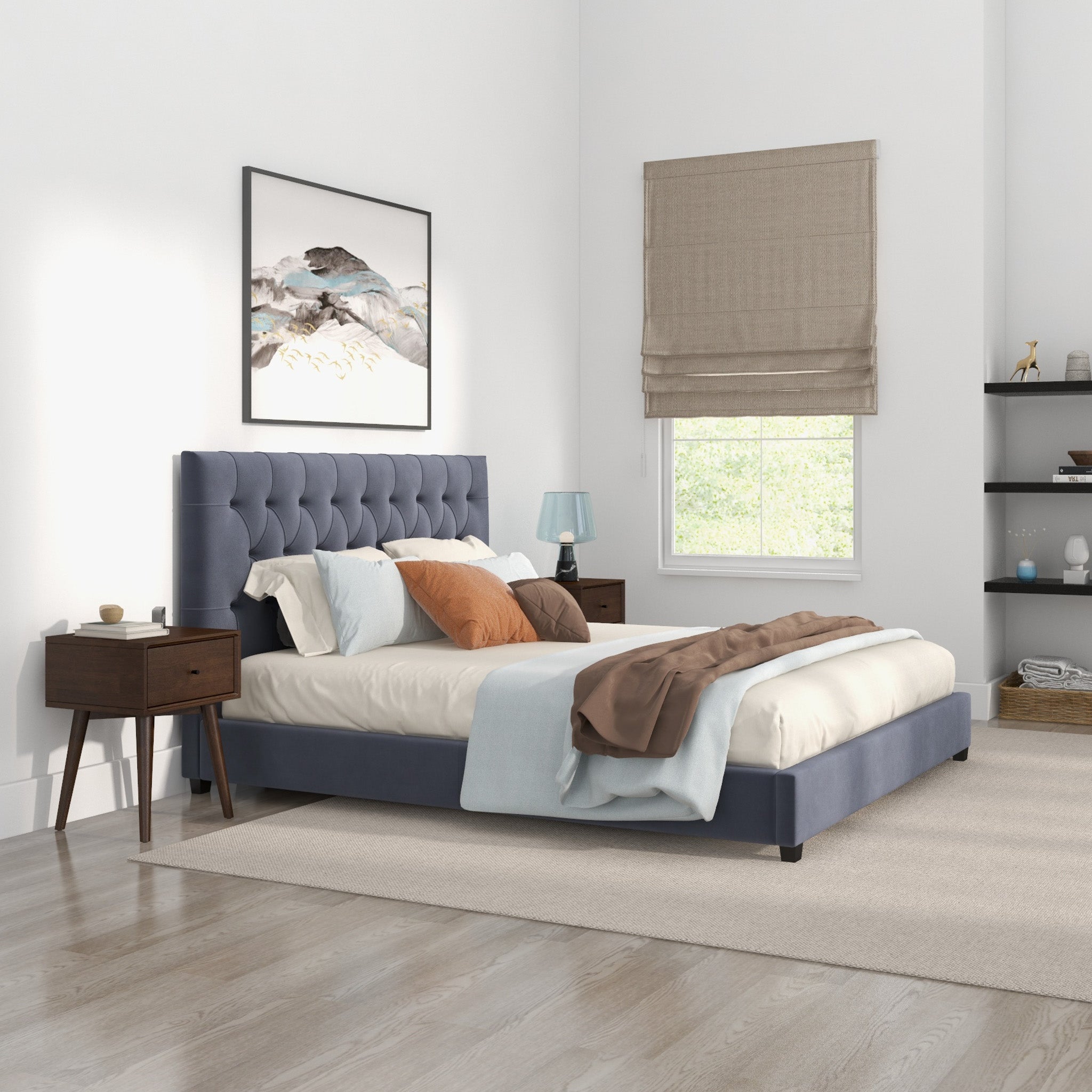 Eldridge King Gray Velvet Platform Bed - MidinMod