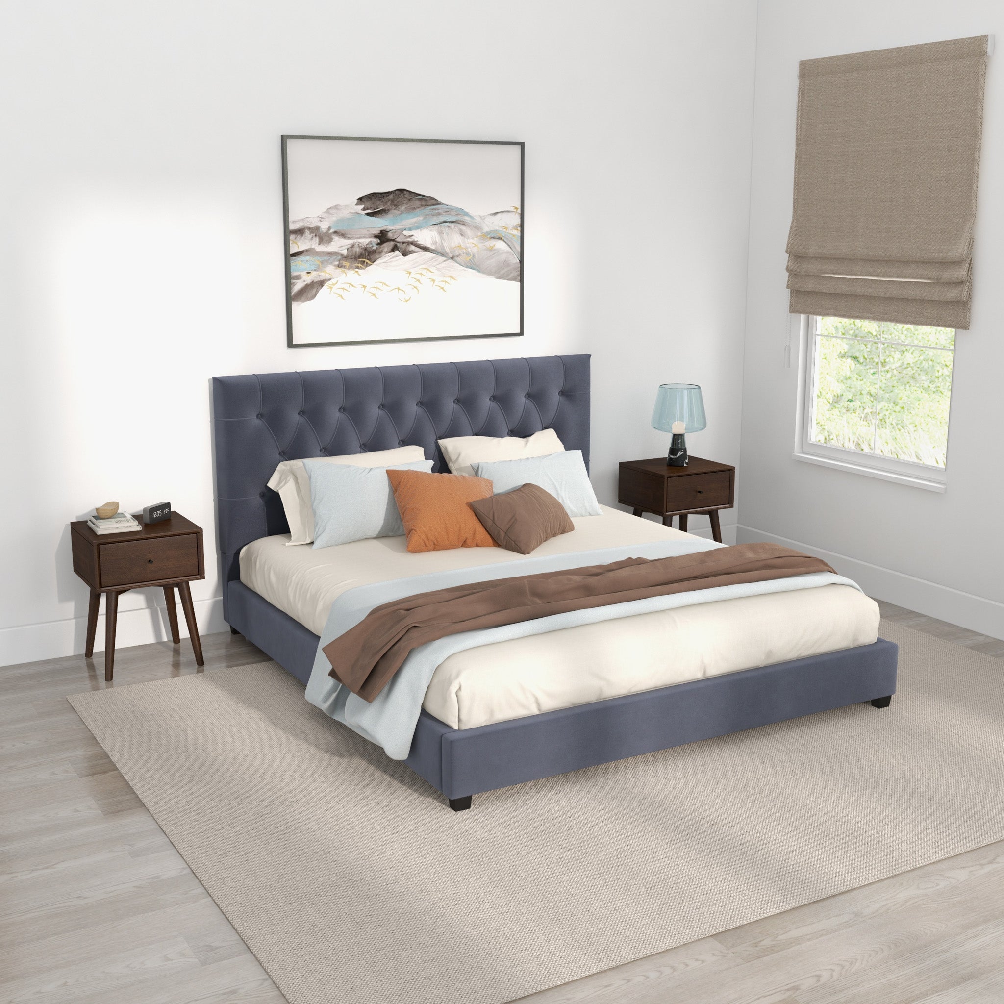 Eldridge King Gray Velvet Platform Bed - MidinMod