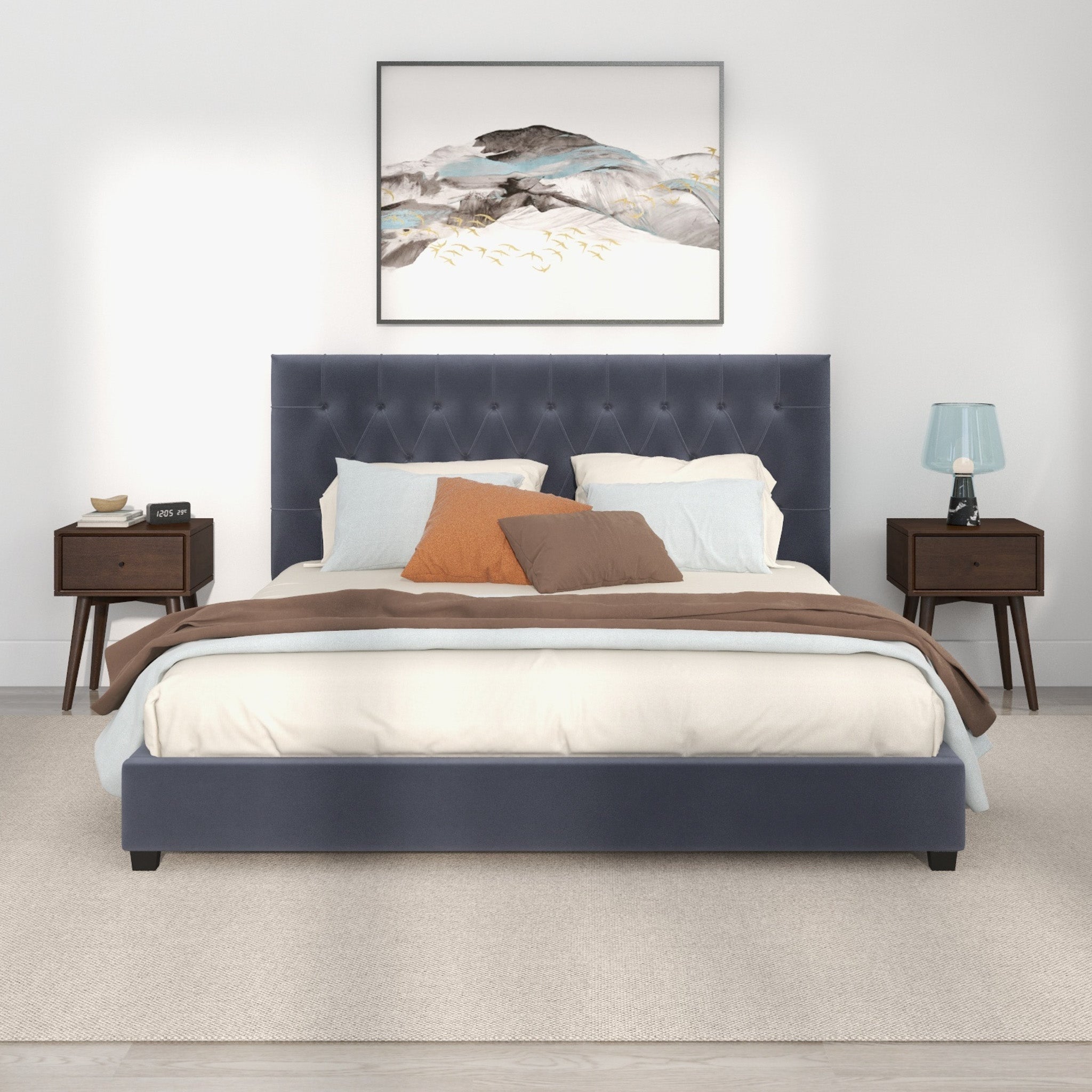 Eldridge King Gray Velvet Platform Bed - MidinMod