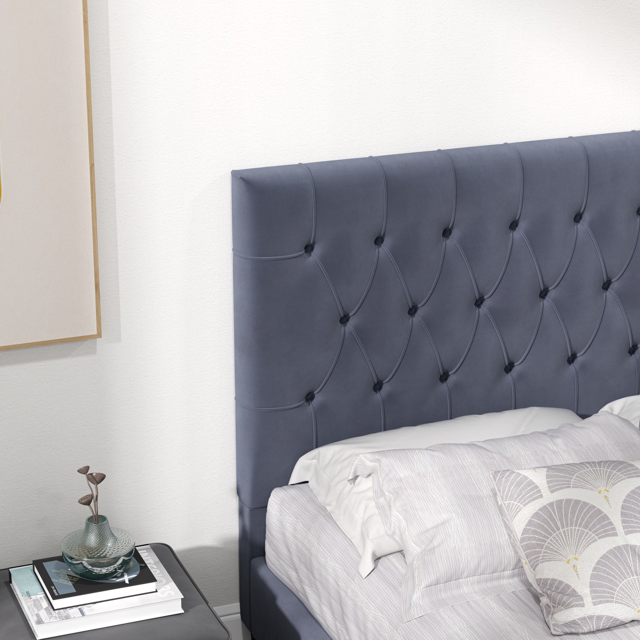 Eldridge Queen Gray Velvet Platform Bed - MidinMod