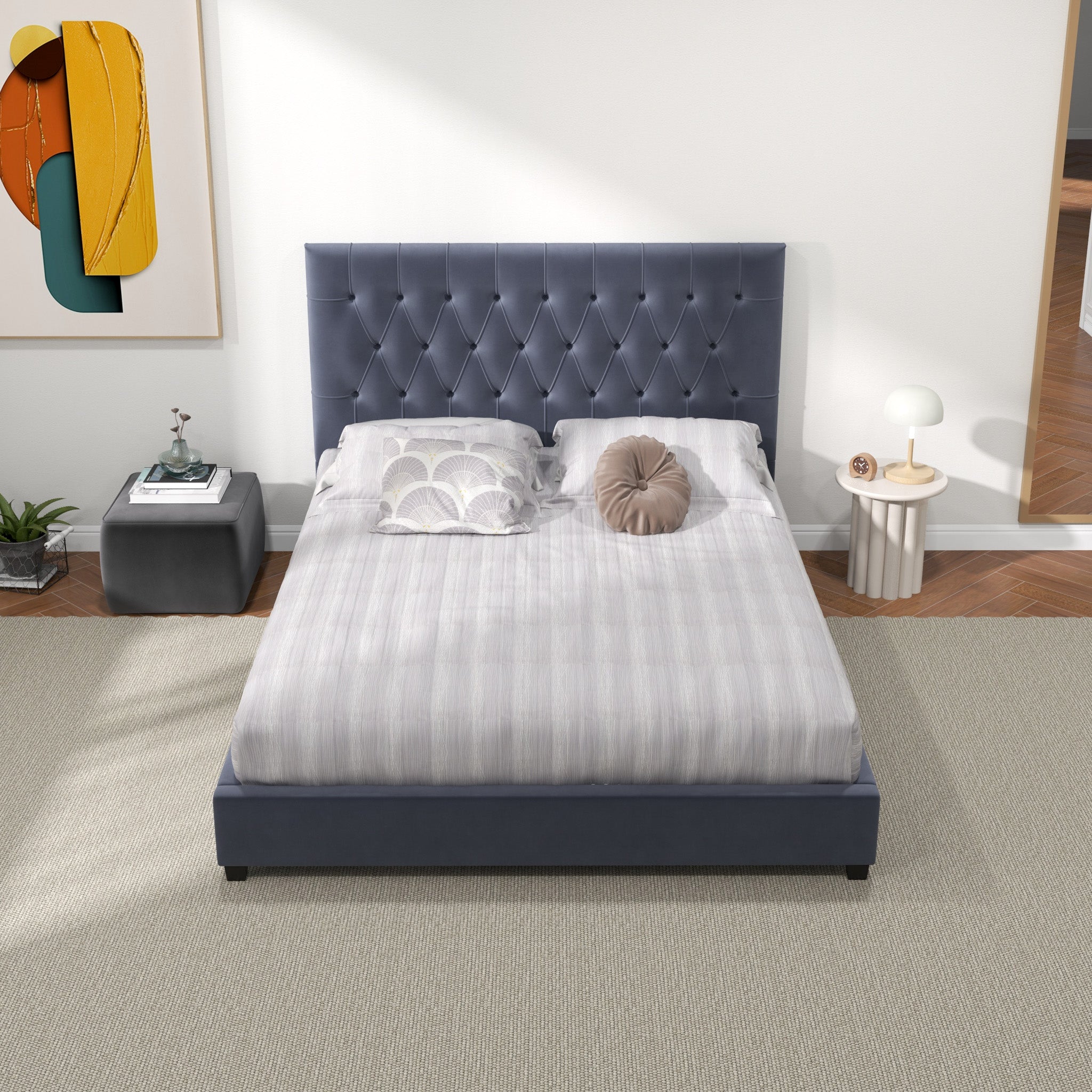 Eldridge Queen Gray Velvet Platform Bed - MidinMod