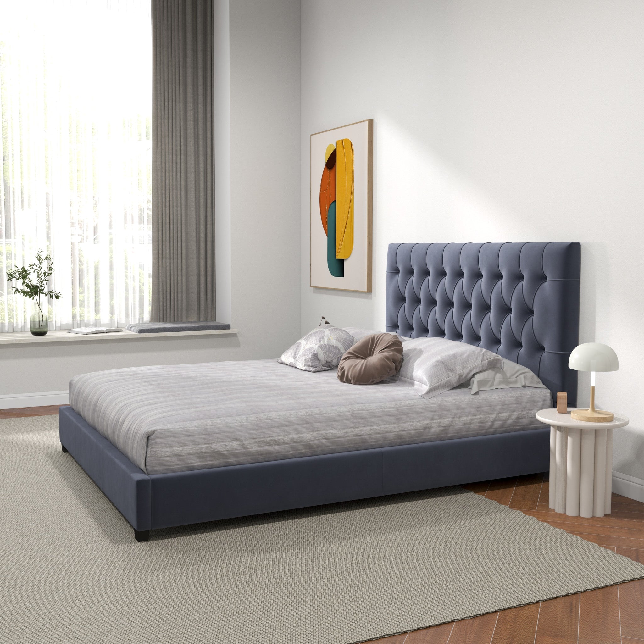 Eldridge Queen Gray Velvet Platform Bed - MidinMod