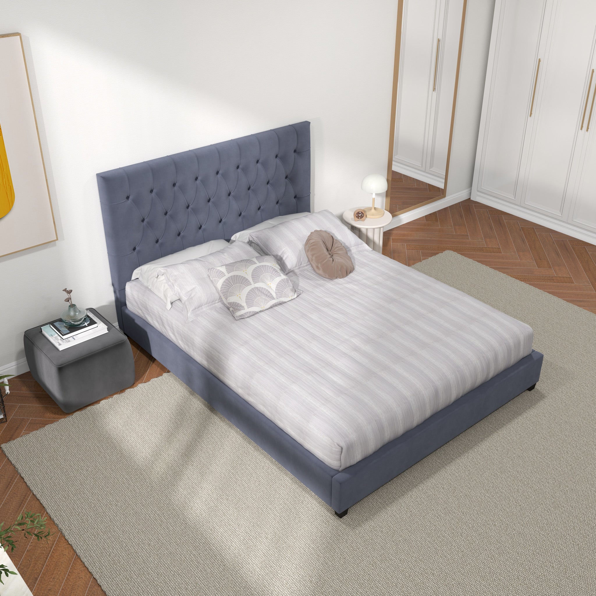 Eldridge Queen Gray Velvet Platform Bed - MidinMod