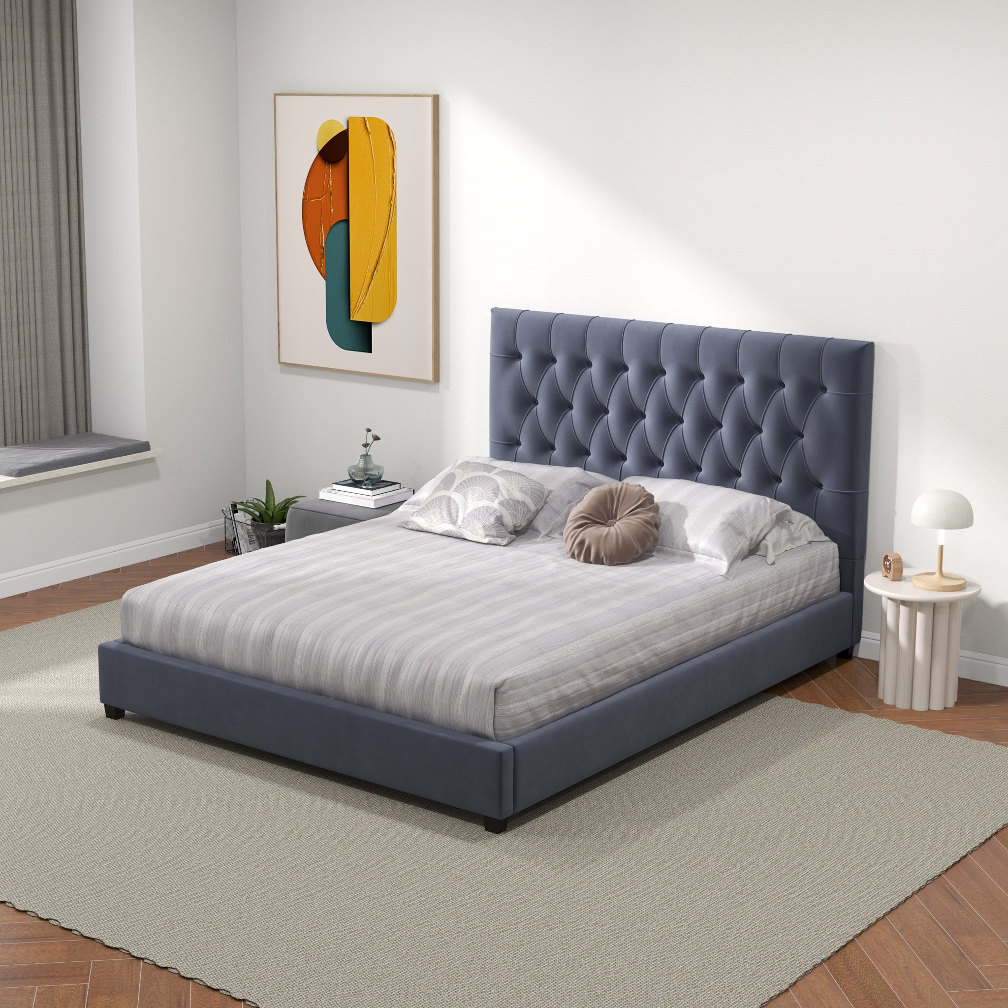 Eldridge Queen Gray Velvet Platform Bed - MidinMod
