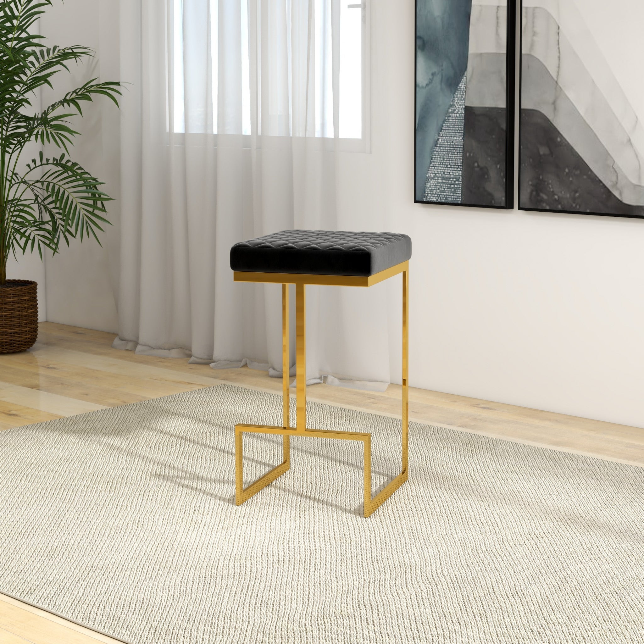 Felicia Black Velvet Bar Stool - MidinMod