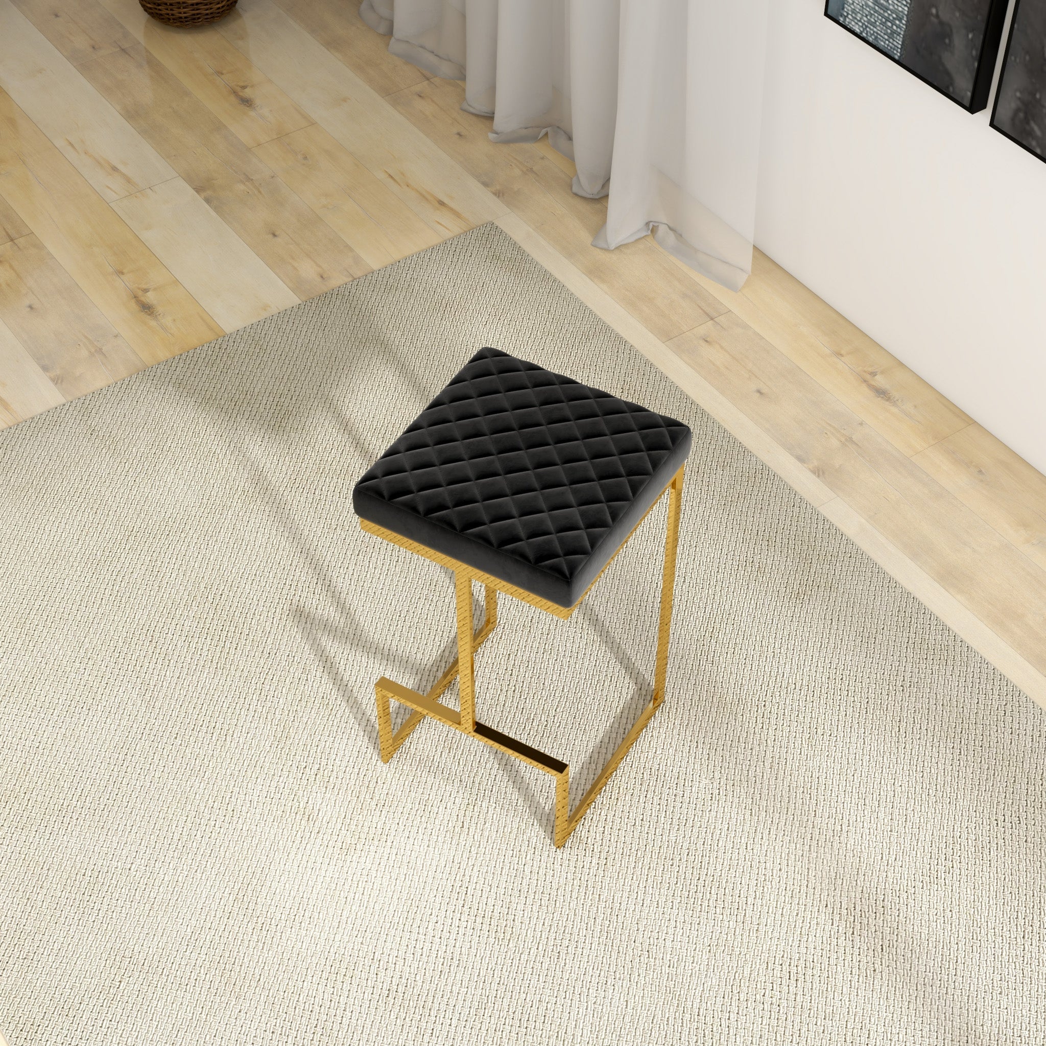 Felicia Black Velvet Bar Stool - MidinMod