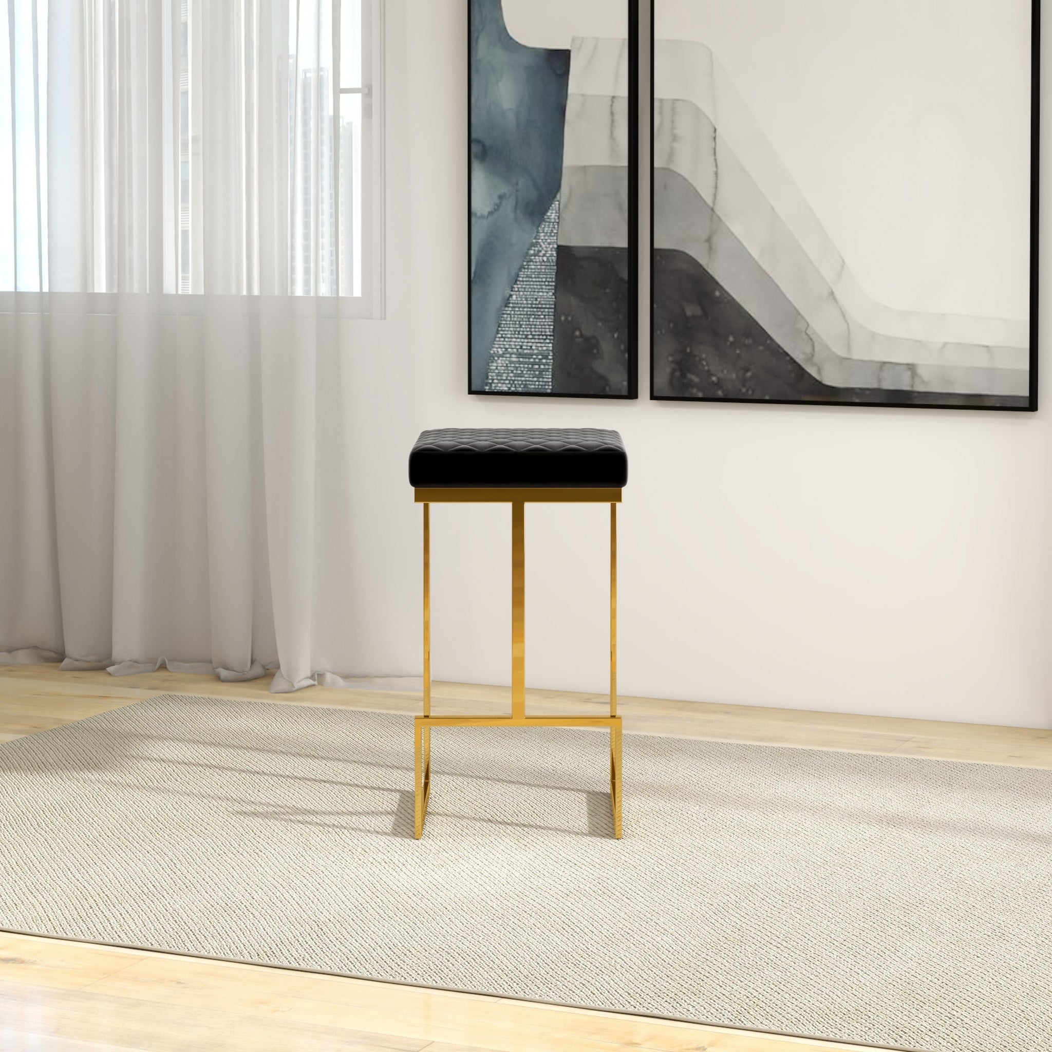 Felicia Black Velvet Bar Stool - MidinMod