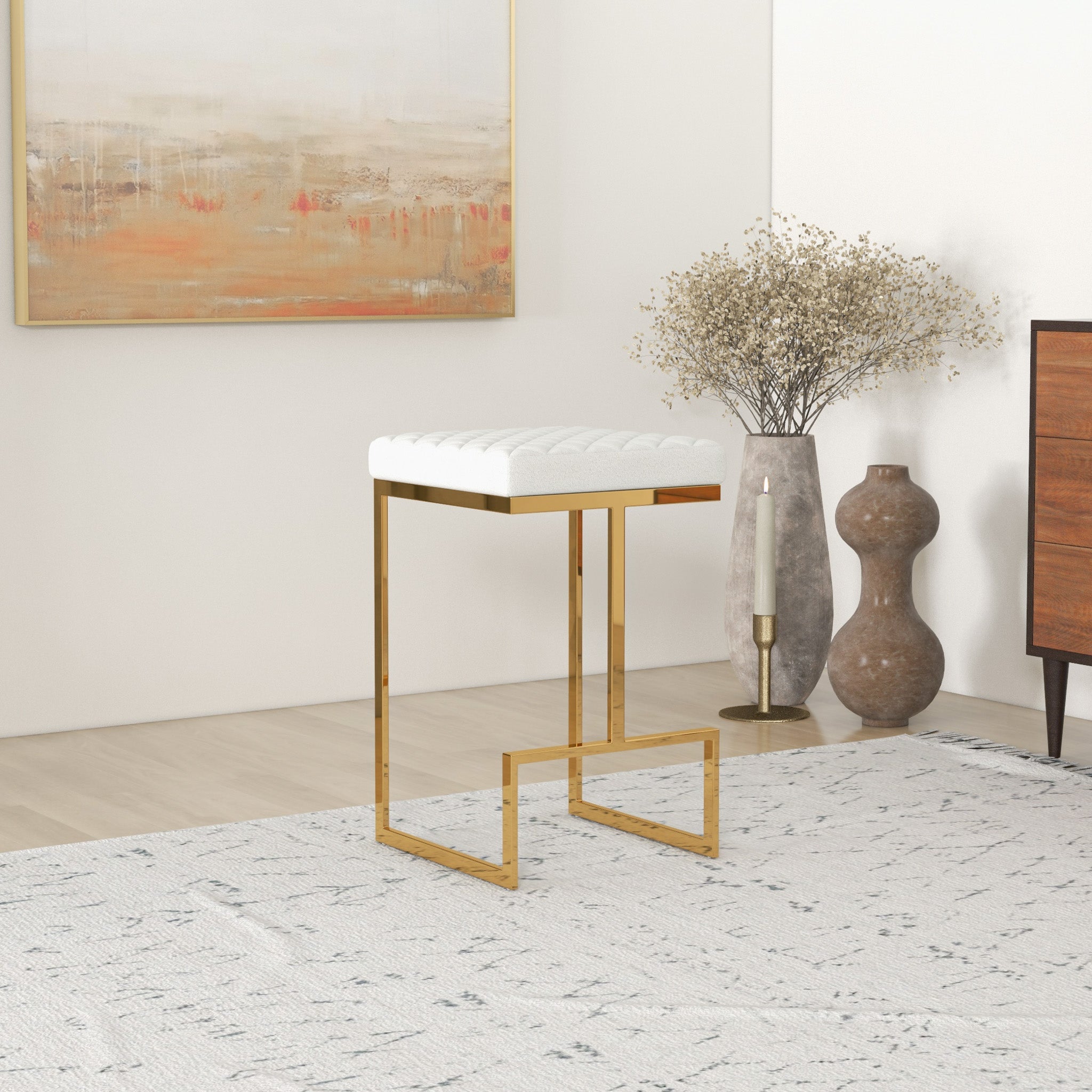Felicia Beige Boucle Counter Stool - MidinMod