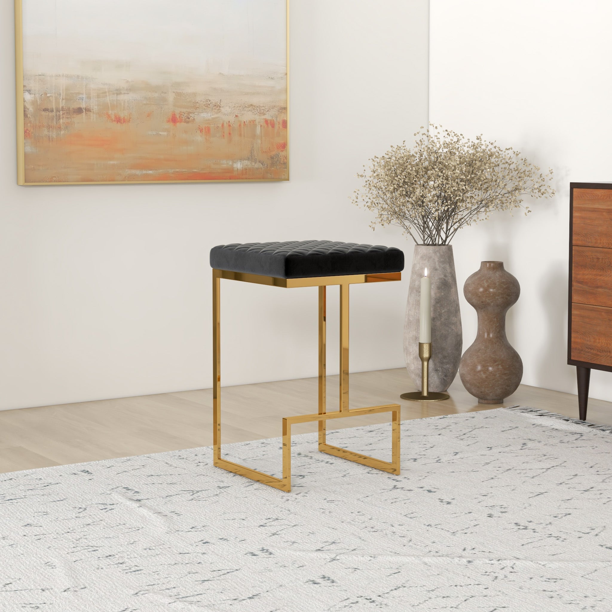 Felicia Black Velvet Counter Stool - MidinMod