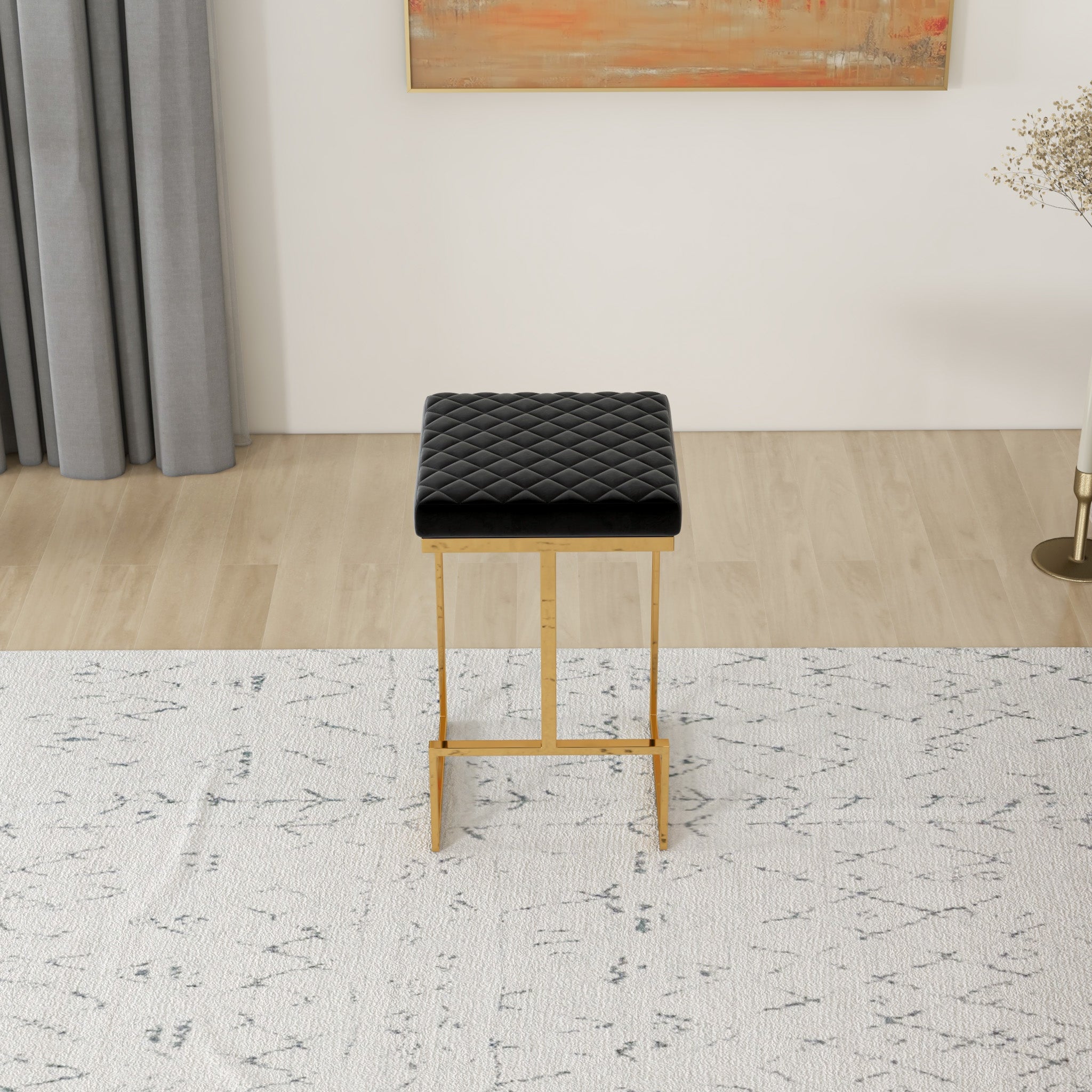 Felicia Black Velvet Counter Stool - MidinMod