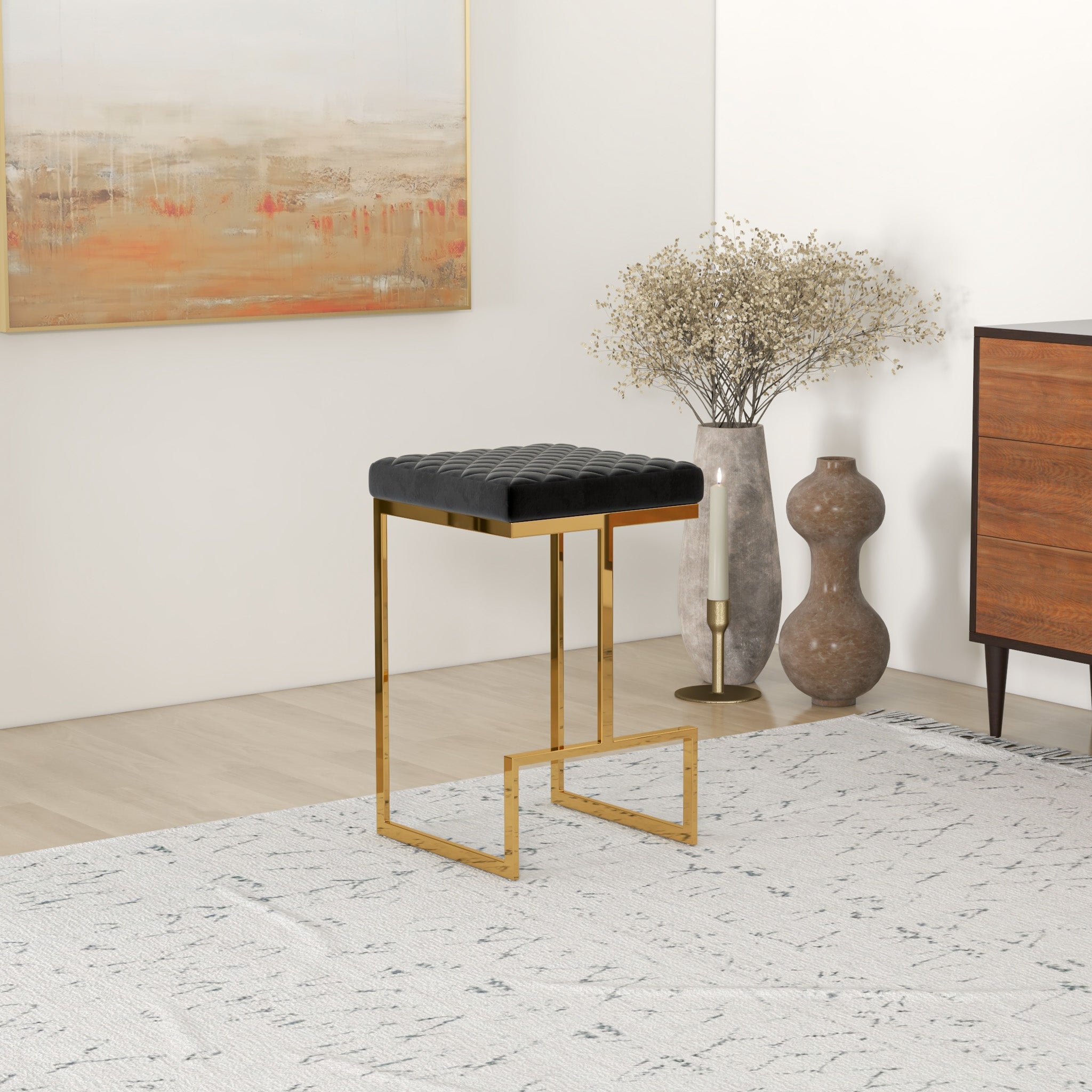 Felicia Black Velvet Counter Stool - MidinMod