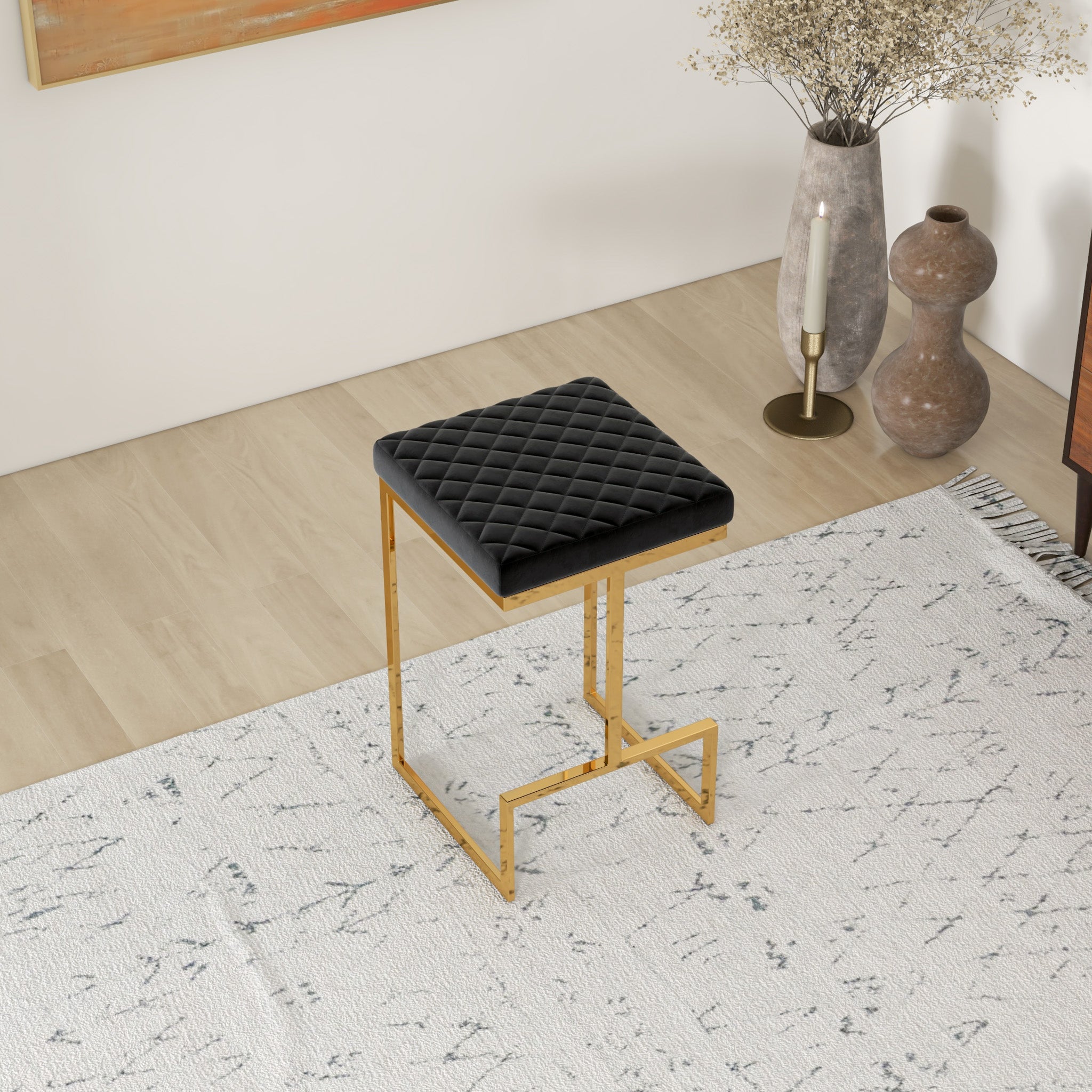 Felicia Black Velvet Counter Stool - MidinMod