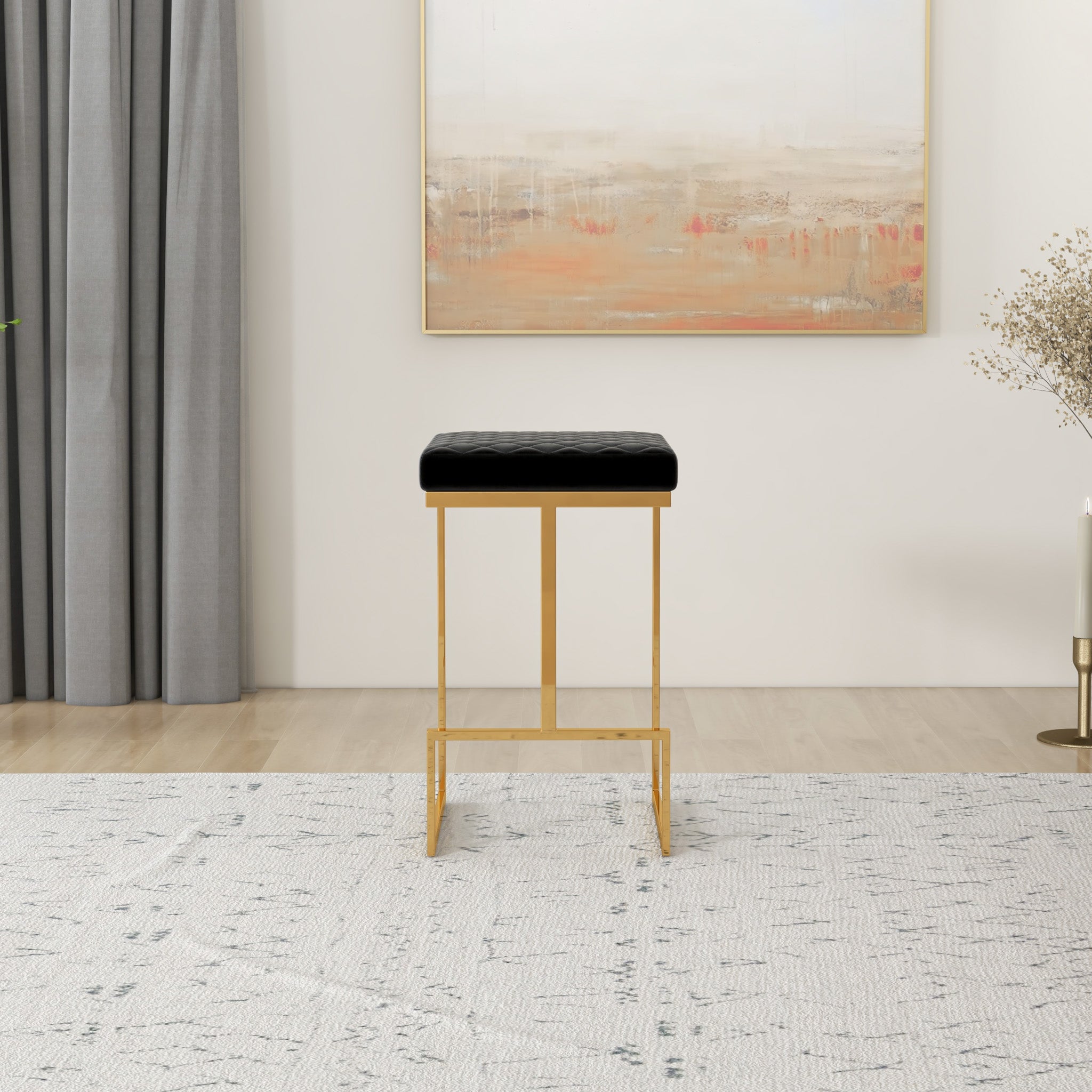 Felicia Black Velvet Counter Stool - MidinMod