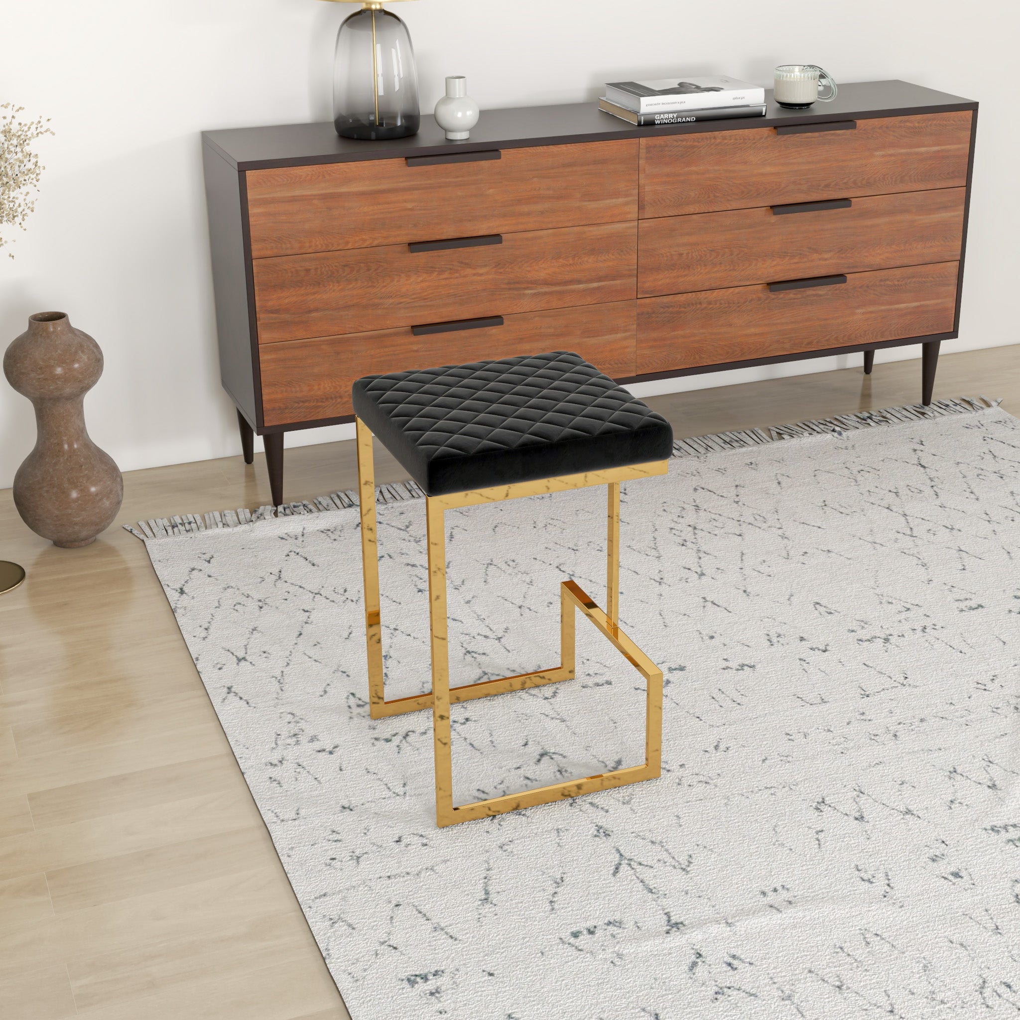 Felicia Black Velvet Counter Stool - MidinMod