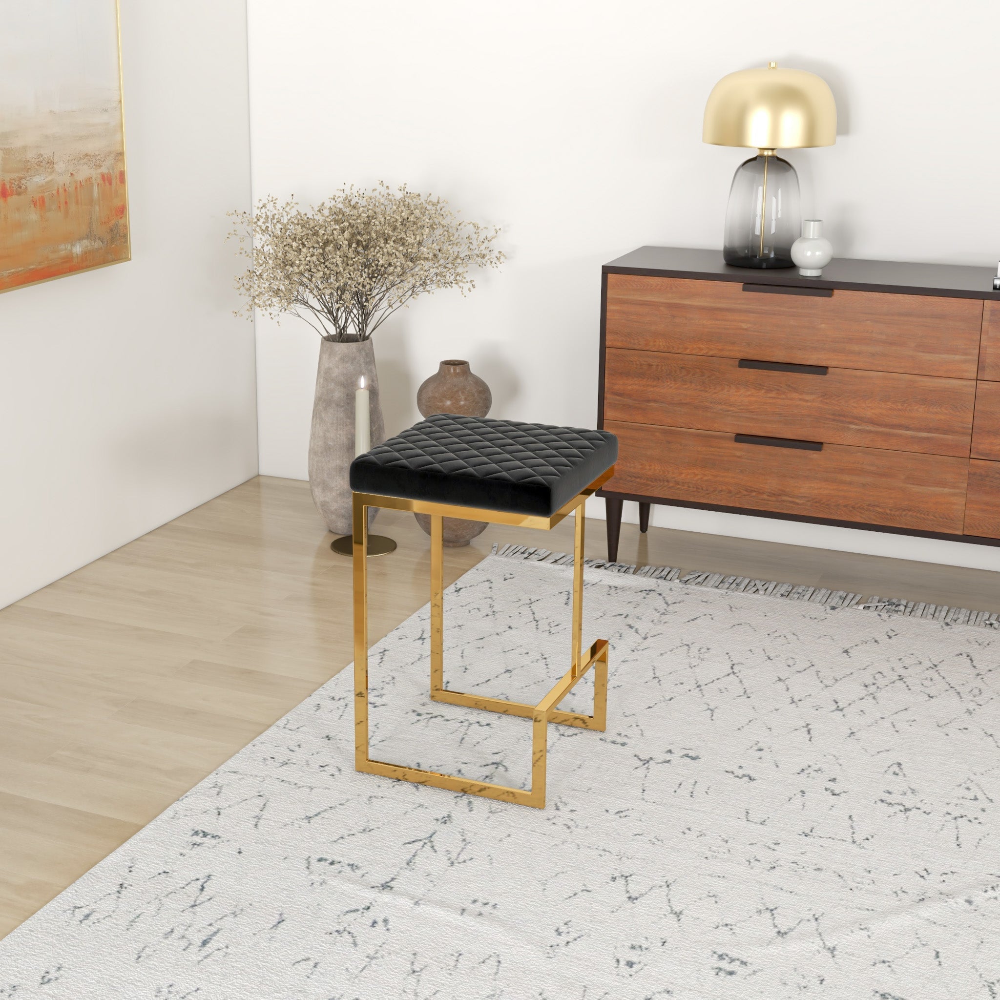 Felicia Black Velvet Counter Stool - MidinMod