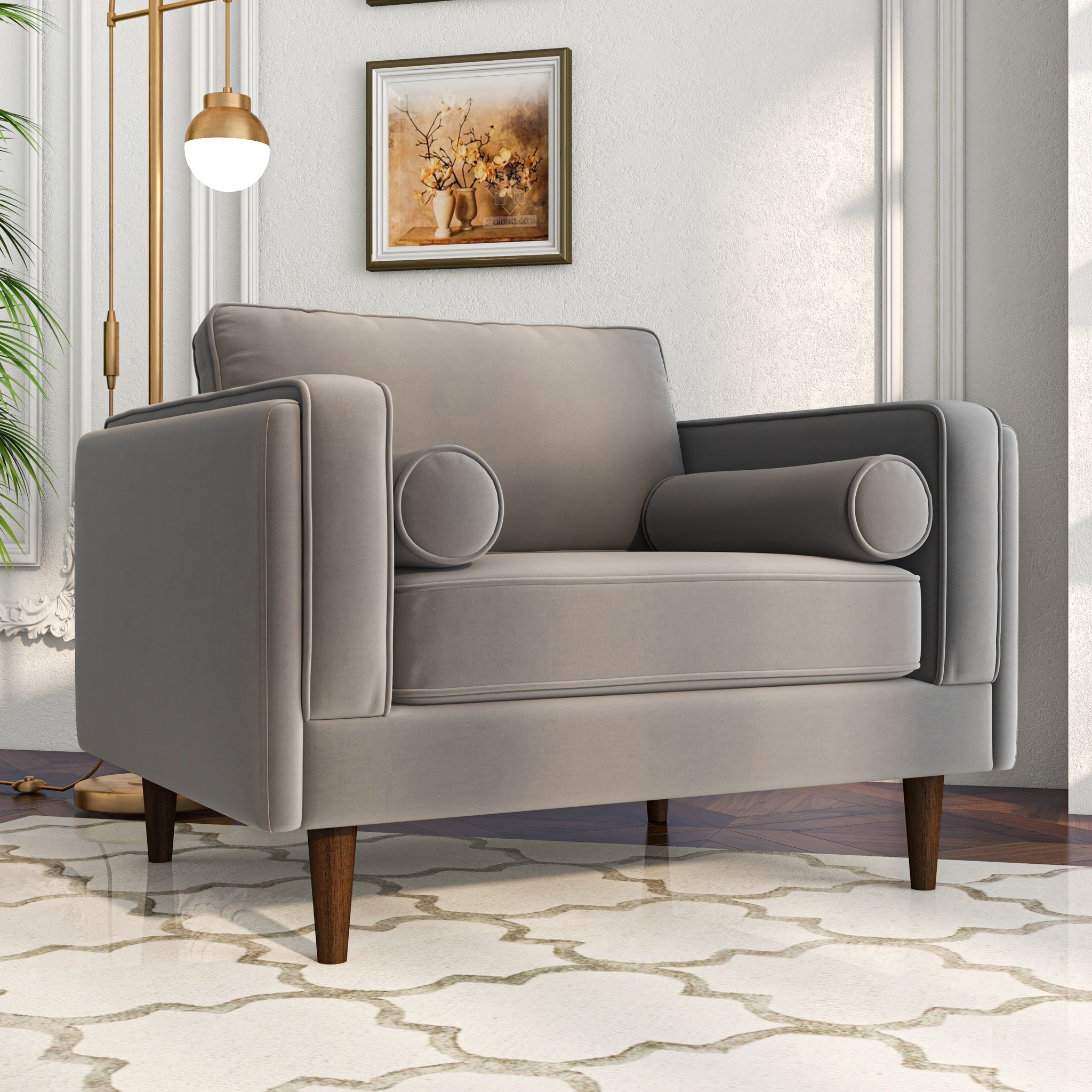 Fordham Grey Velvet Lounge Chair - MidinMod