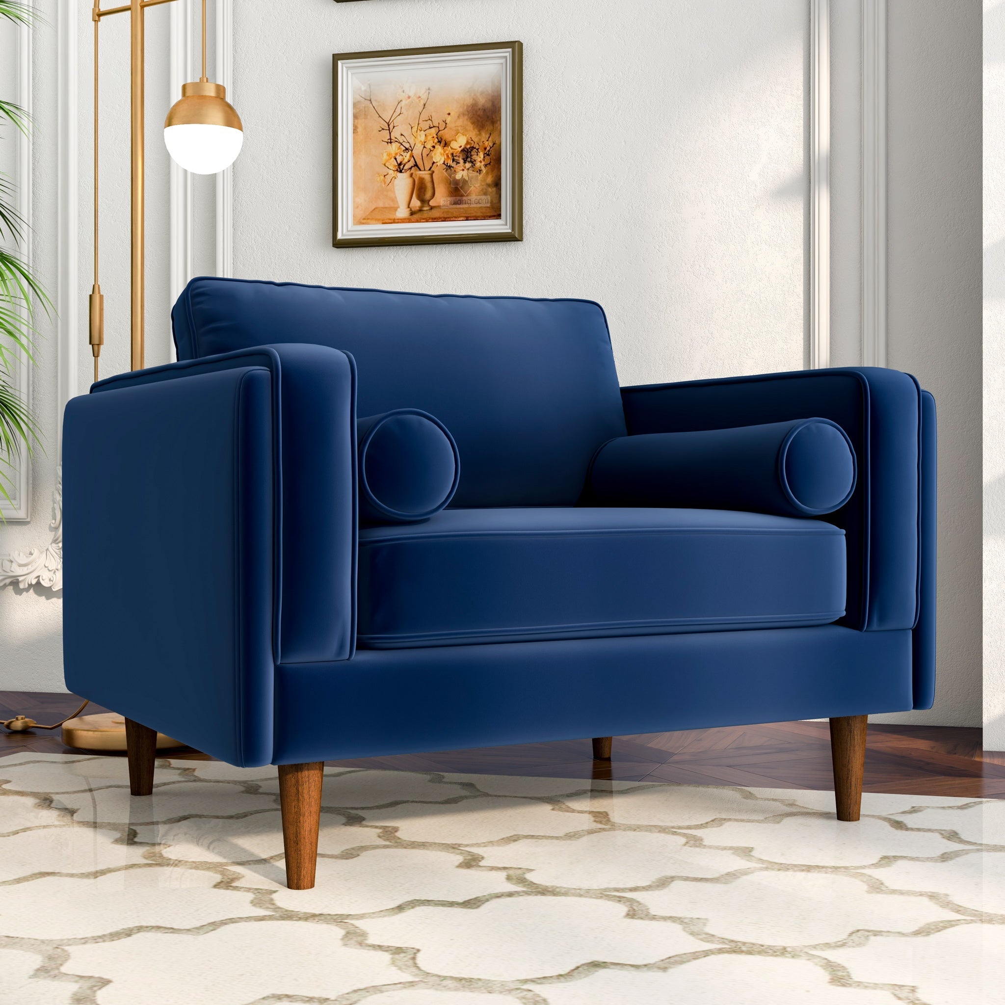 Fordham Navy Blue Velvet Lounge Chair - MidinMod