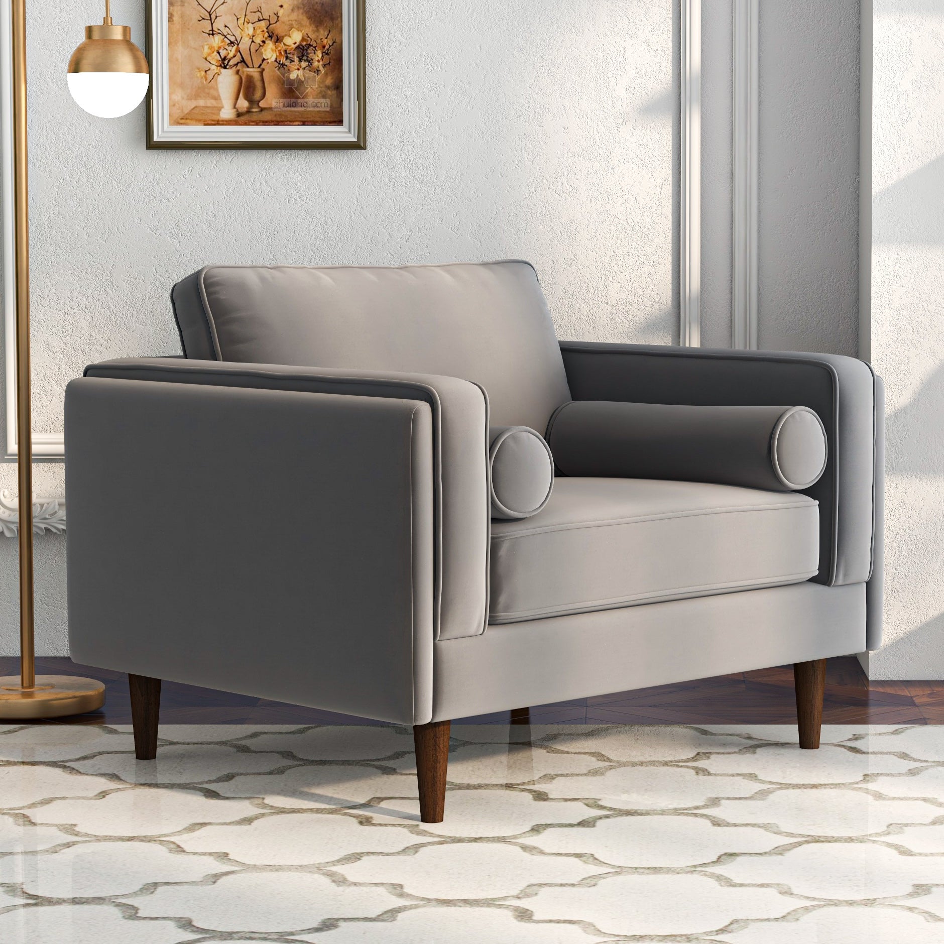 Fordham Grey Velvet Lounge Chair - MidinMod
