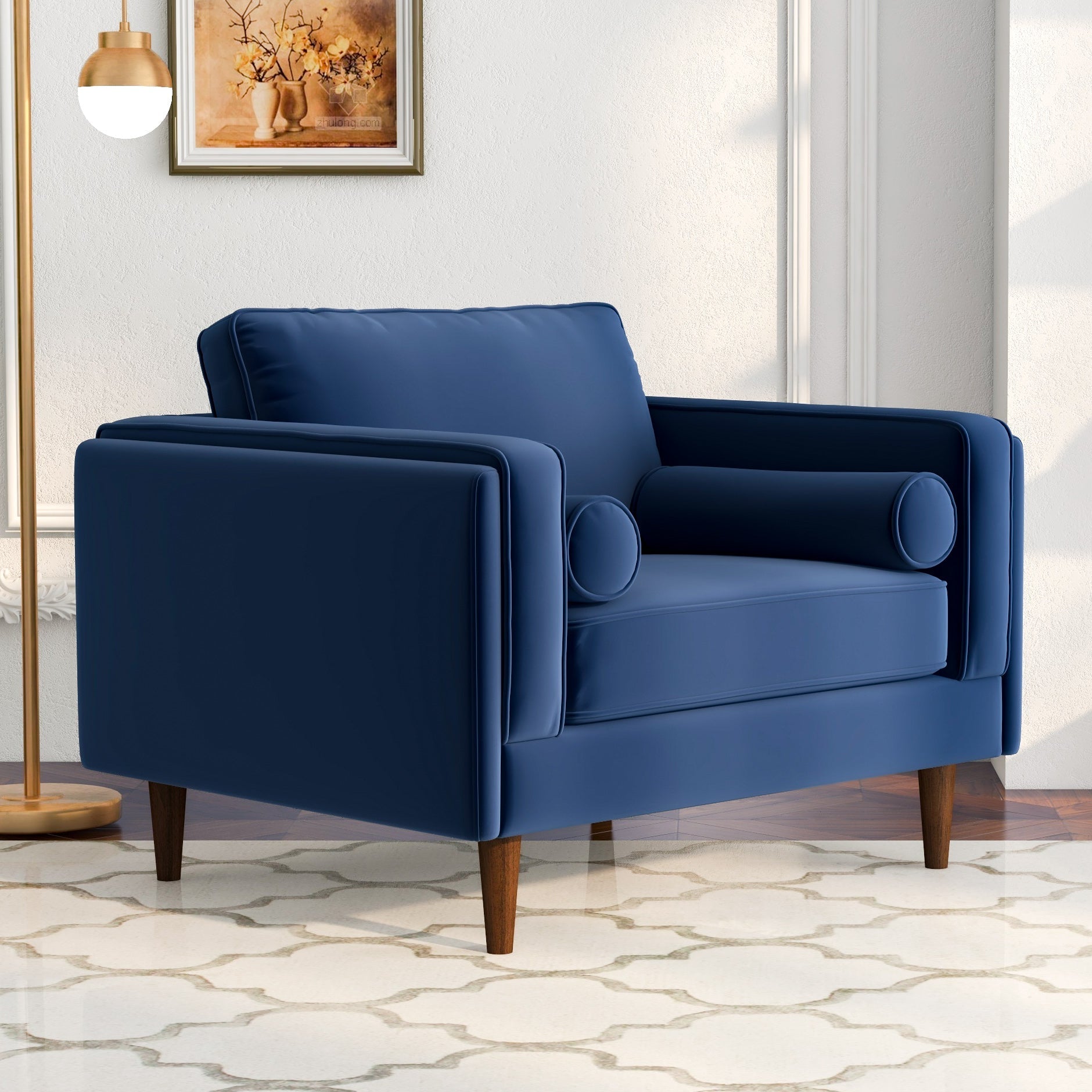 Fordham Navy Blue Velvet Lounge Chair - MidinMod