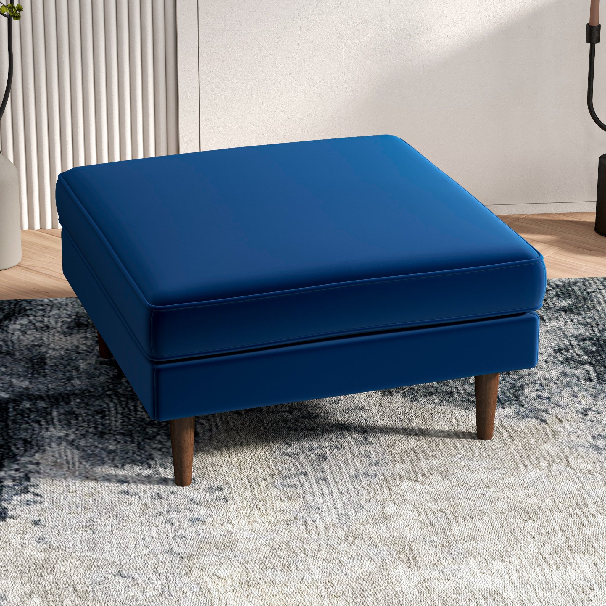 Fordham Blue Velvet Ottoman - MidinMod