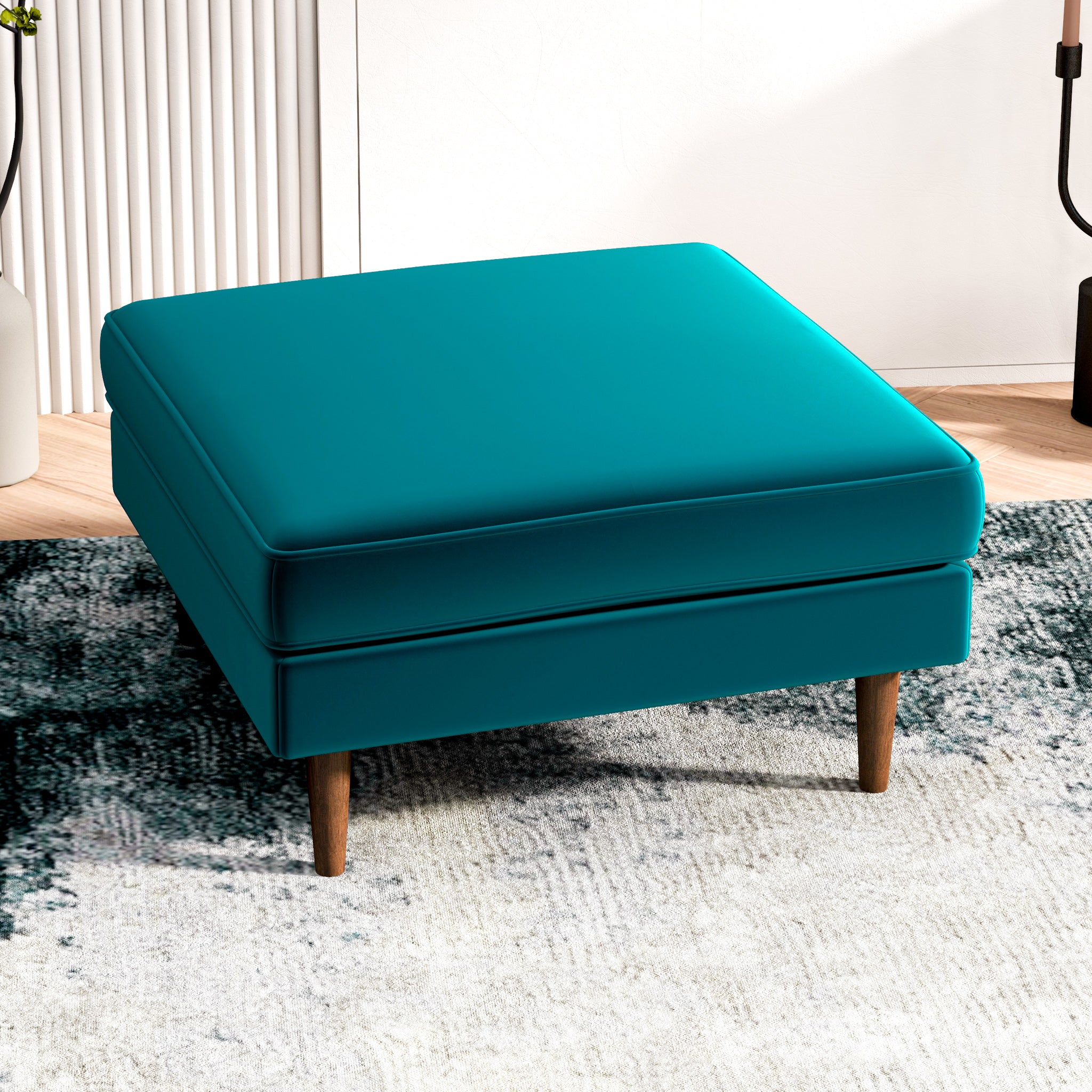 Fordham Teal Velvet Ottoman - MidinMod