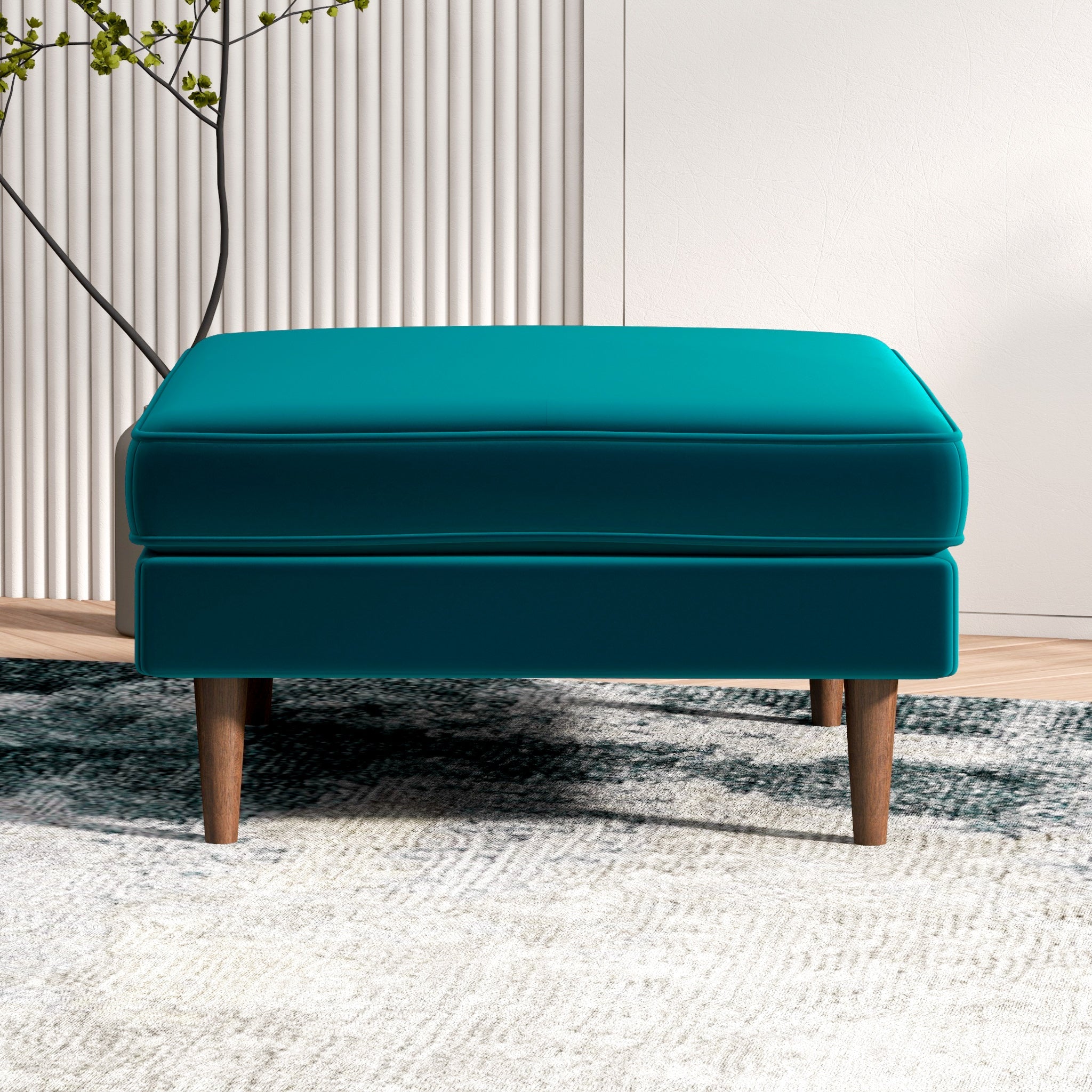 Fordham Teal Velvet Ottoman - MidinMod