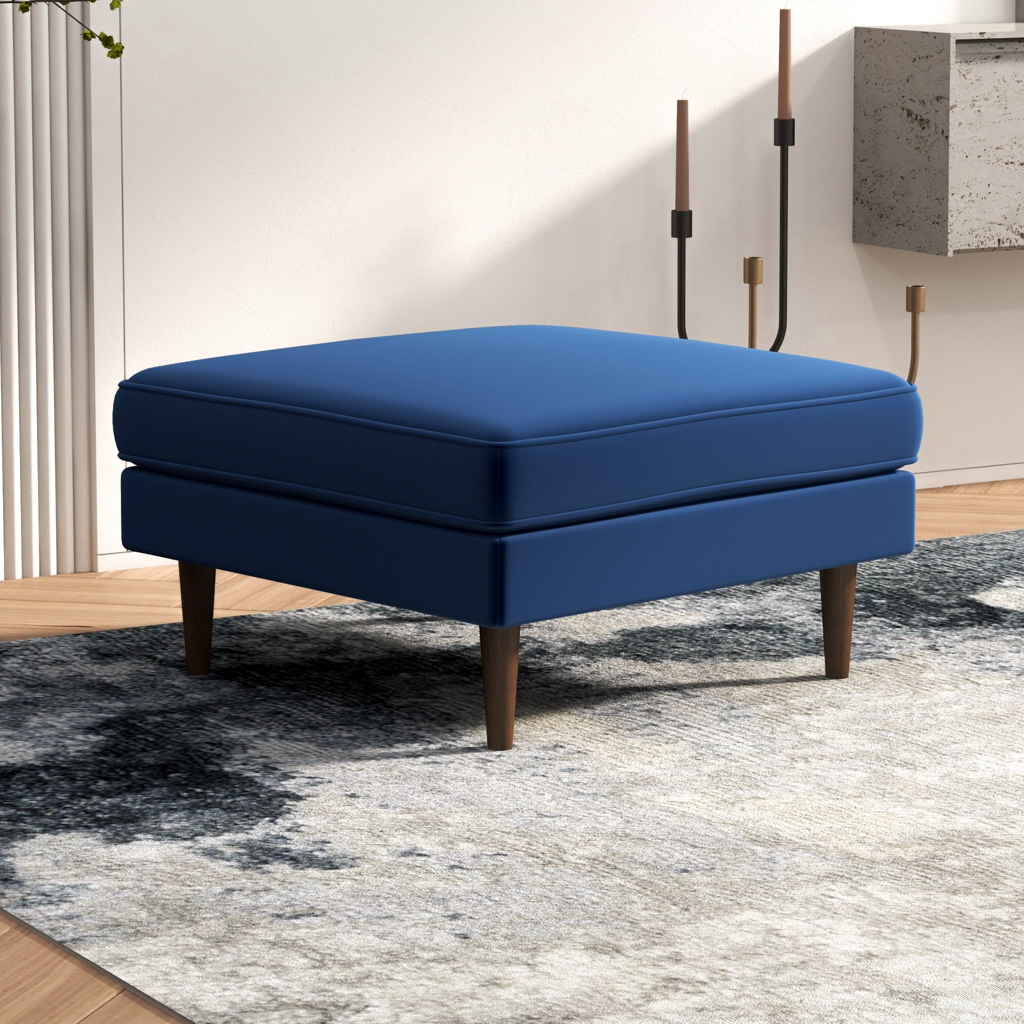Fordham Blue Velvet Ottoman - MidinMod