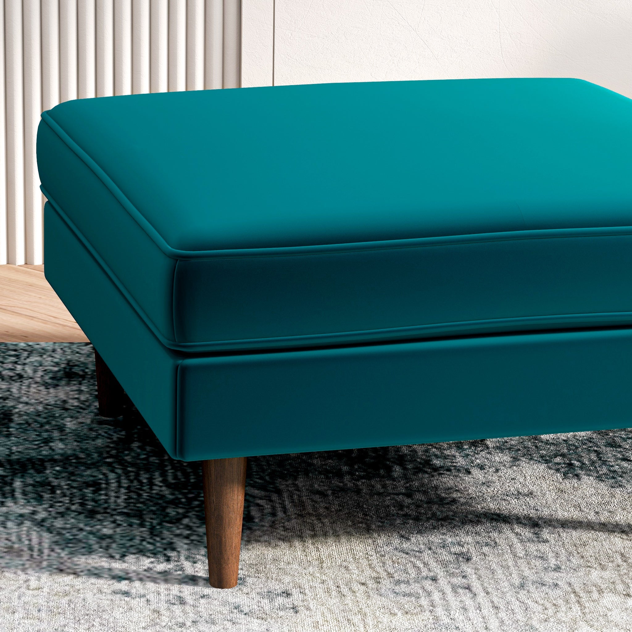 Fordham Teal Velvet Ottoman - MidinMod