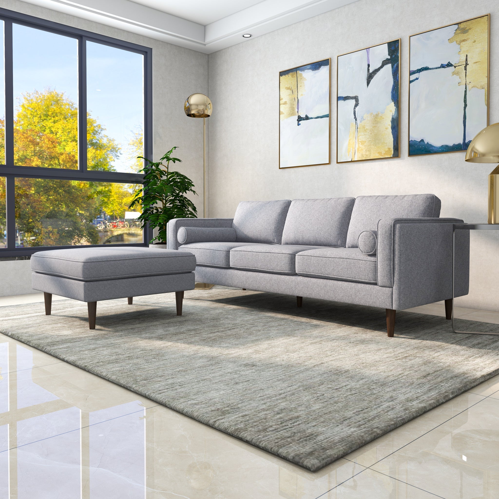 Fordham Light Gray Fabric Ottoman - MidinMod