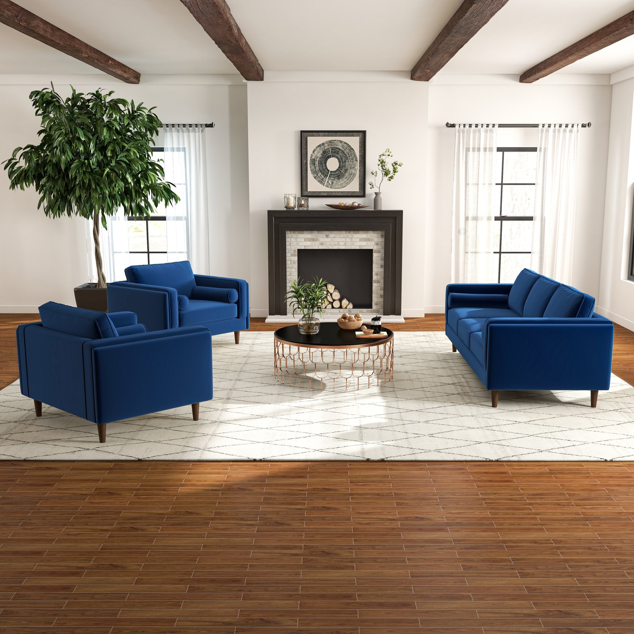 Fordham Navy Blue Velvet Lounge Chair - MidinMod