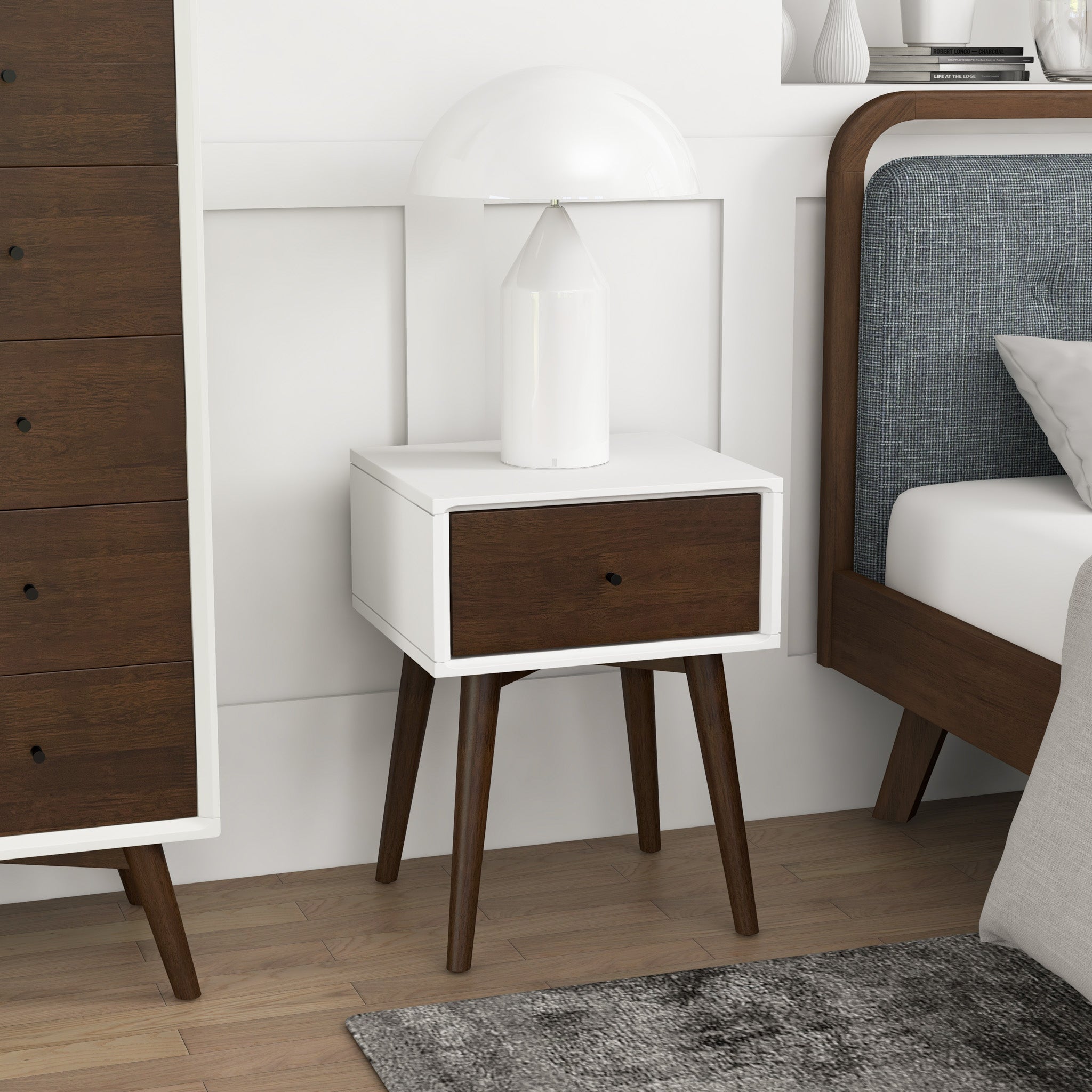 Hayes White Solid Wood Base Night Stand - MidinMod