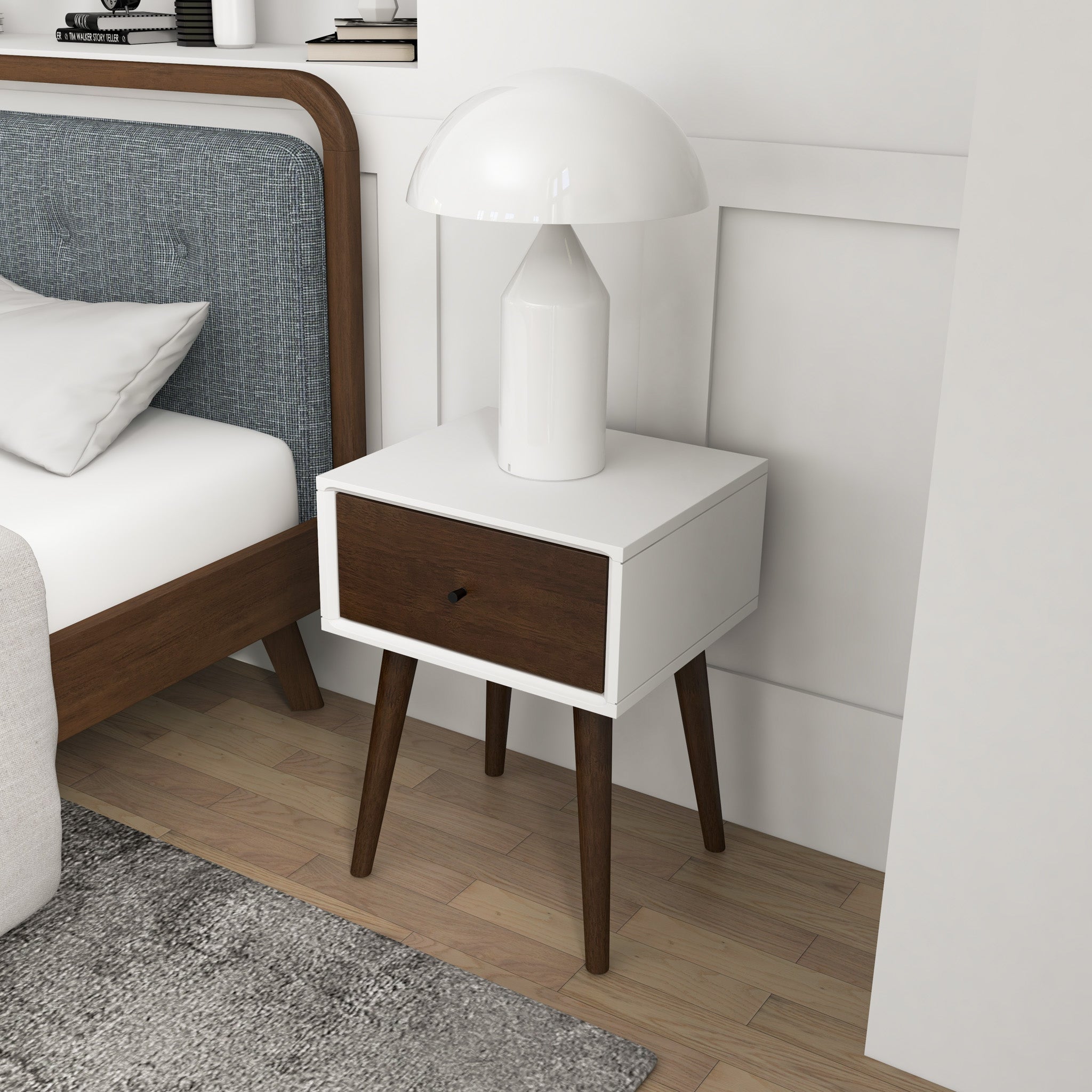 Hayes White Solid Wood Base Night Stand - MidinMod
