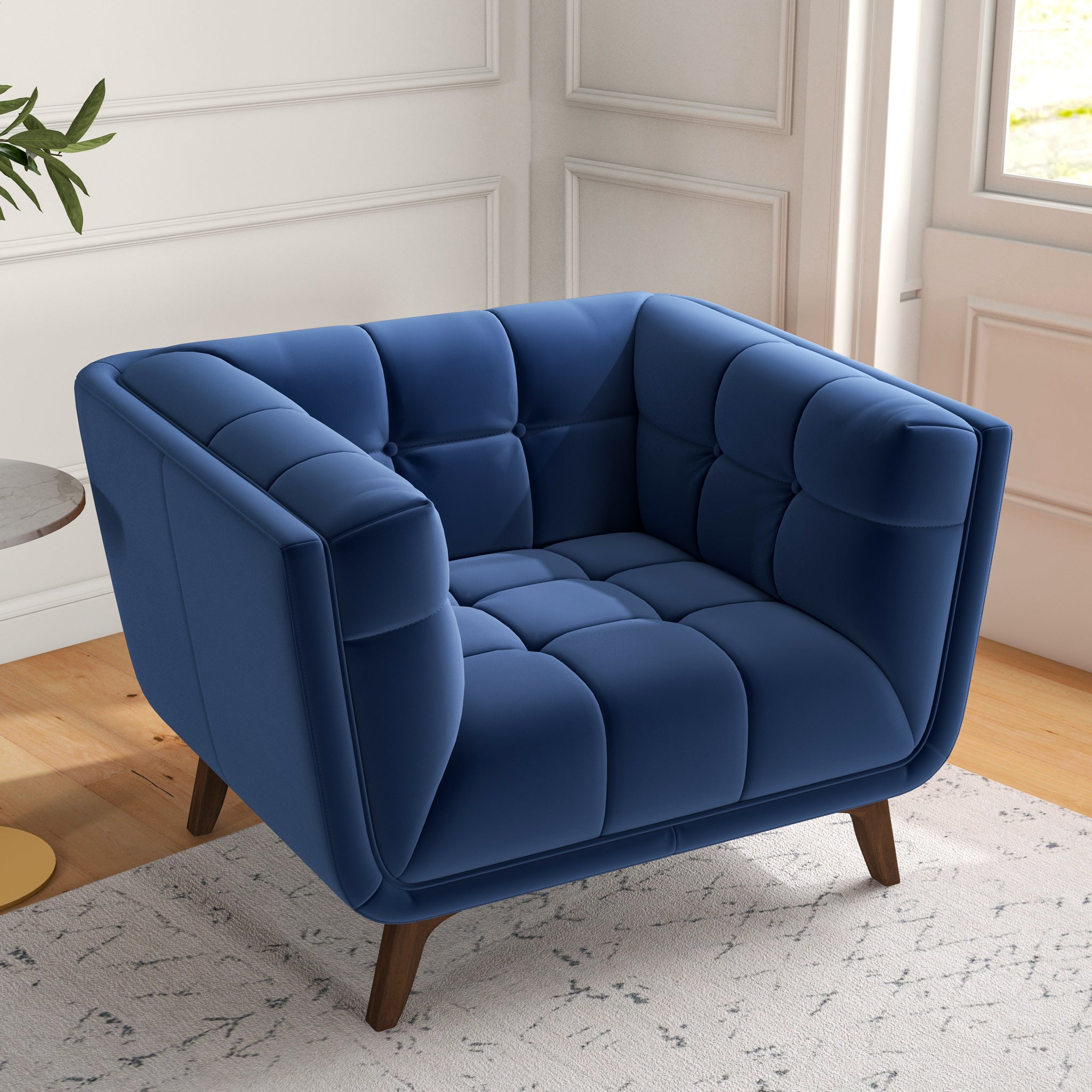 Kano Navy Blue Velvet Lounge Chair - MidinMod
