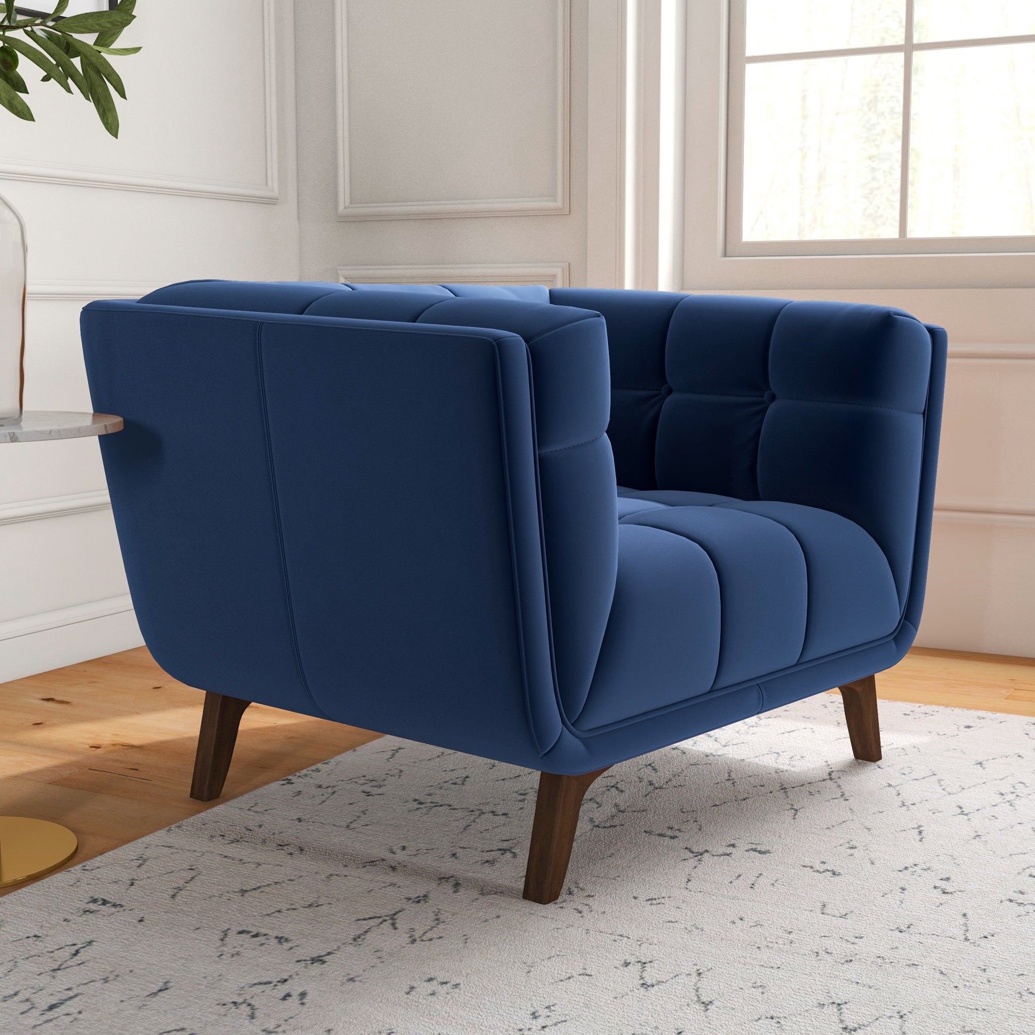 Kano Navy Blue Velvet Lounge Chair - MidinMod