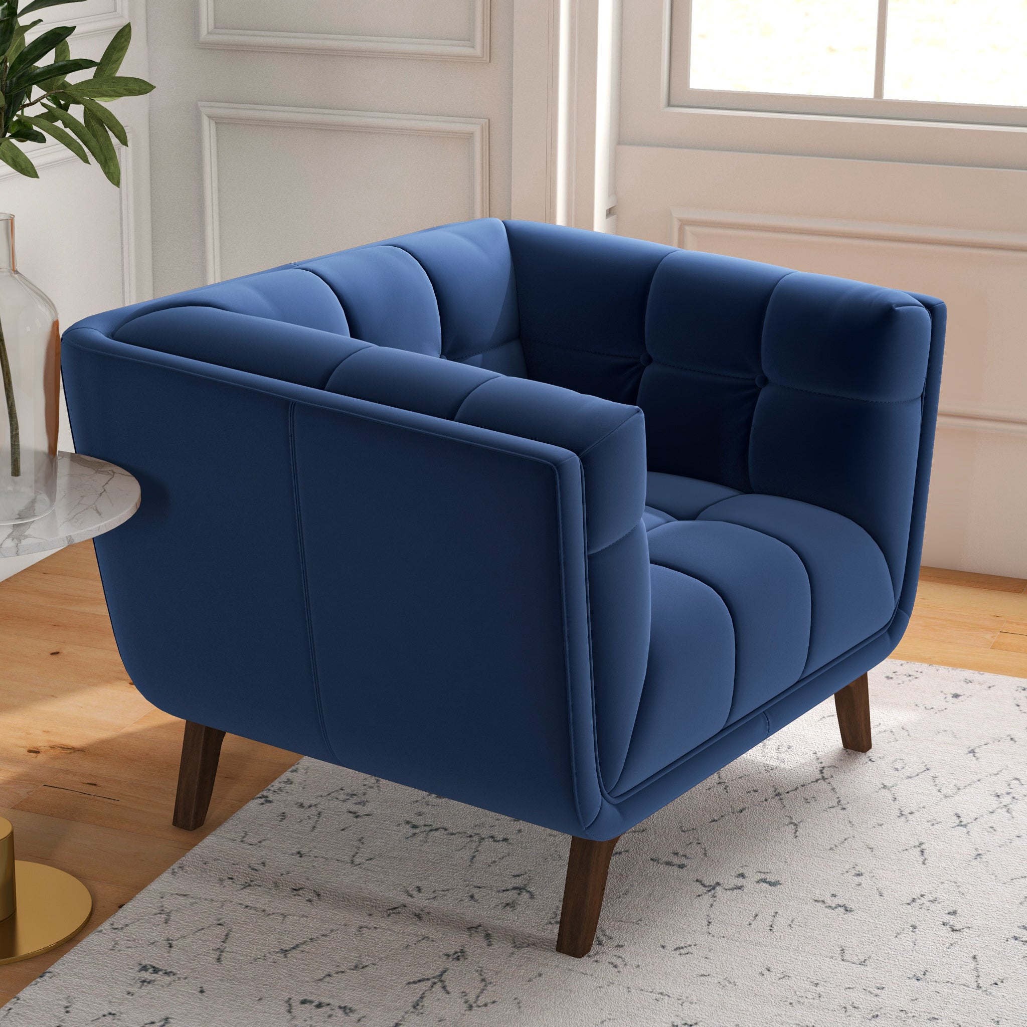 Kano Navy Blue Velvet Lounge Chair - MidinMod