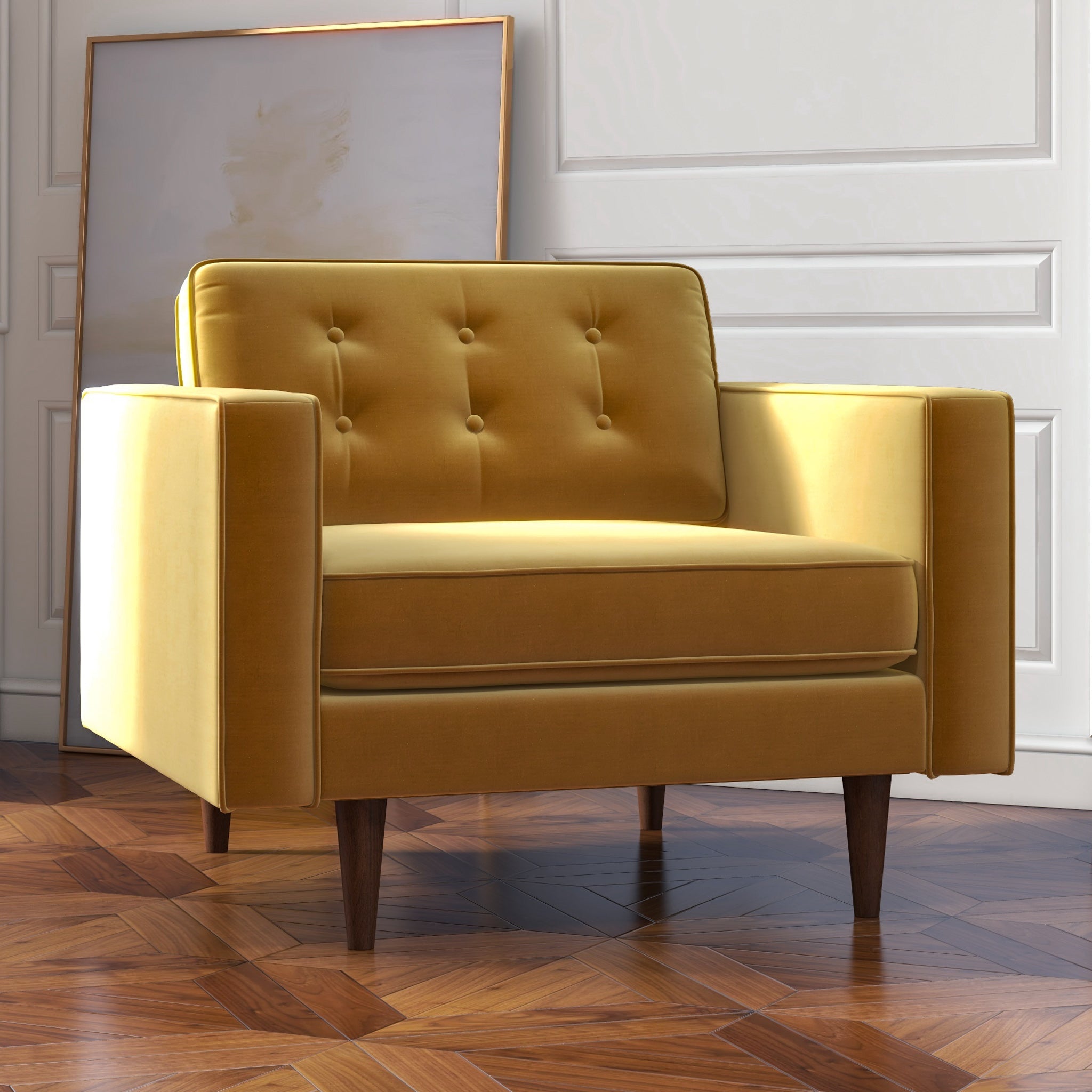 Kirby Gold Velvet Armchair - MidinMod