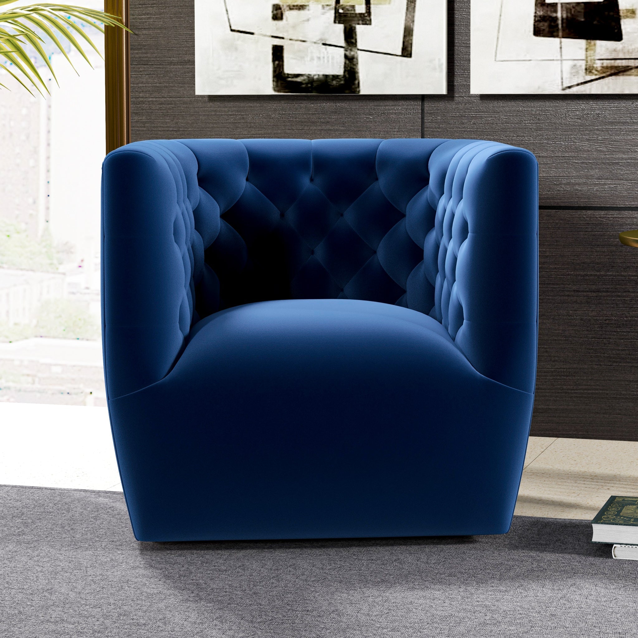Lotte Blue Velvet Swivel Chair - MidinMod