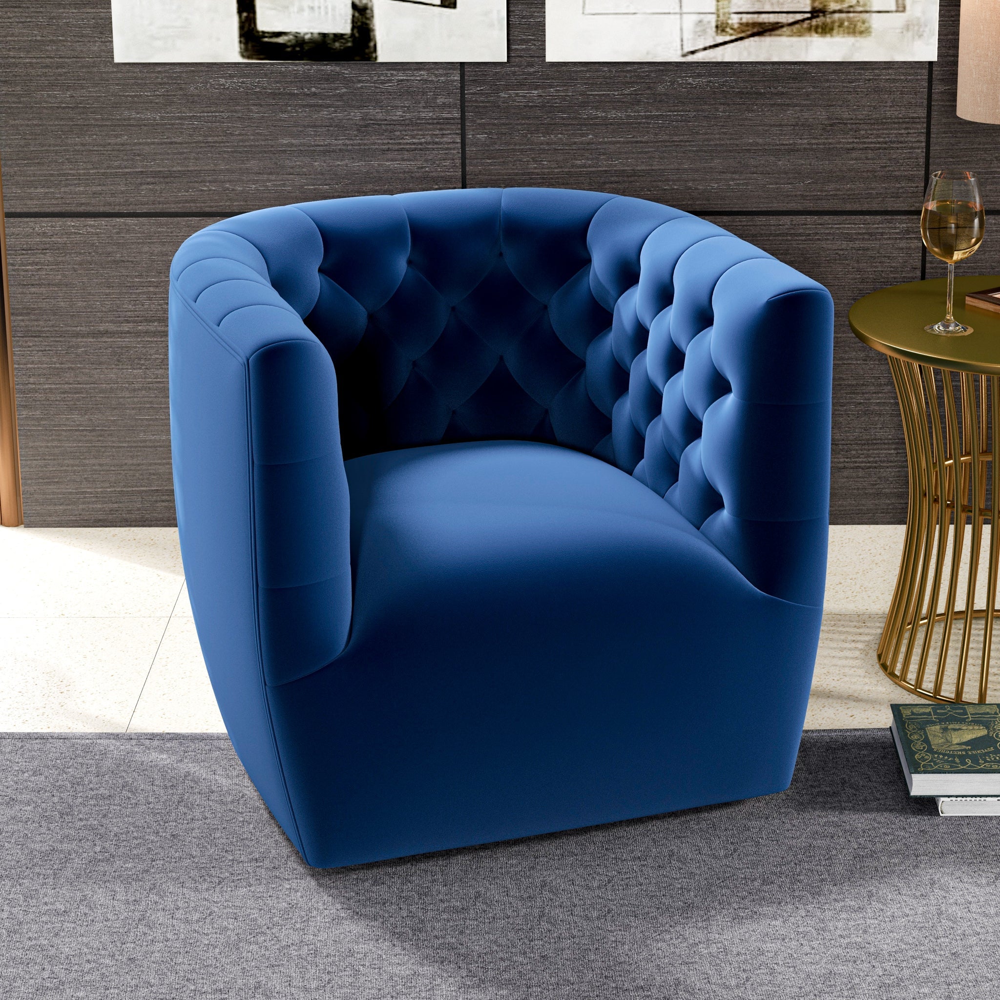 Lotte Blue Velvet Swivel Chair - MidinMod