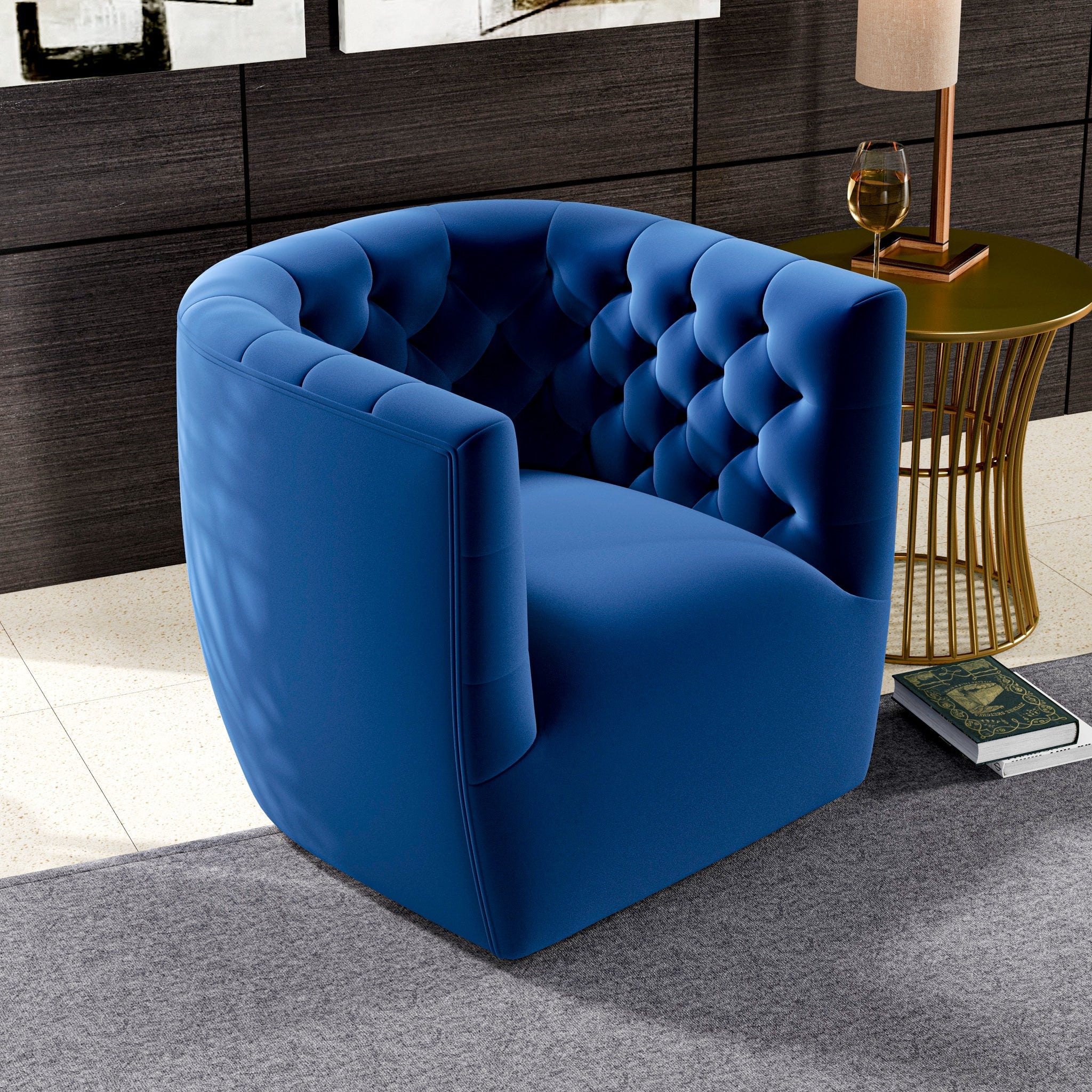 Lotte Blue Velvet Swivel Chair - MidinMod