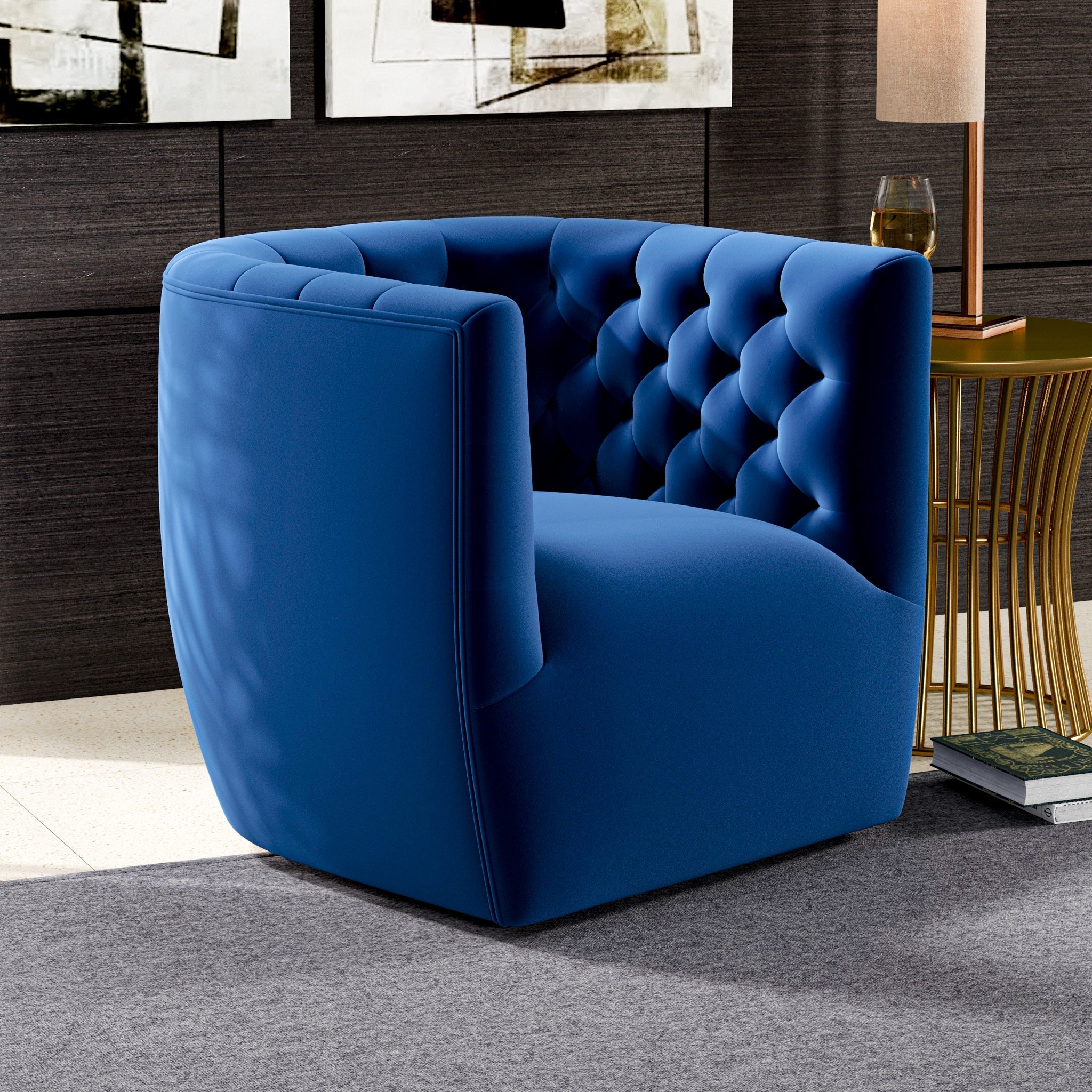 Lotte Blue Velvet Swivel Chair - MidinMod