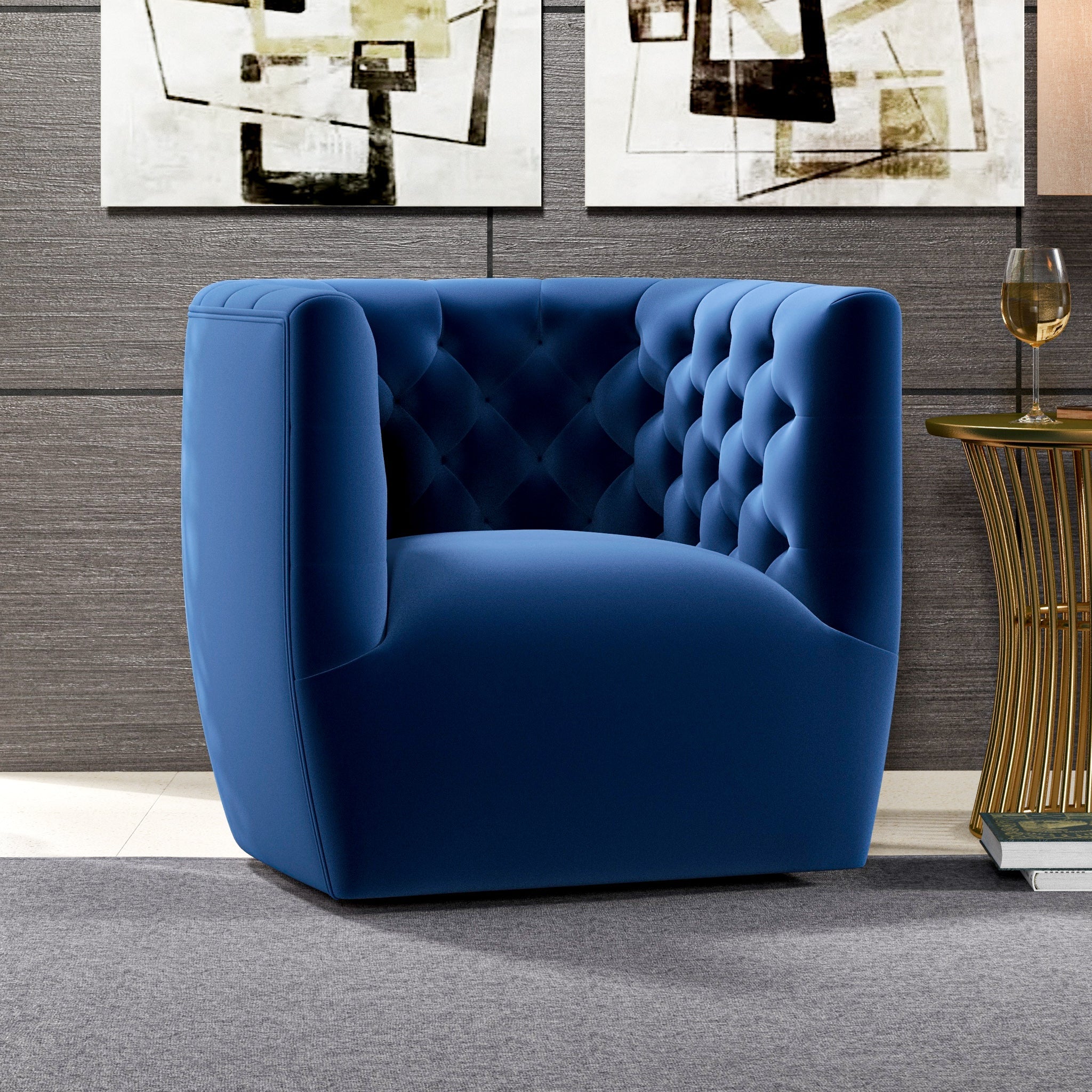 Lotte Blue Velvet Swivel Chair - MidinMod
