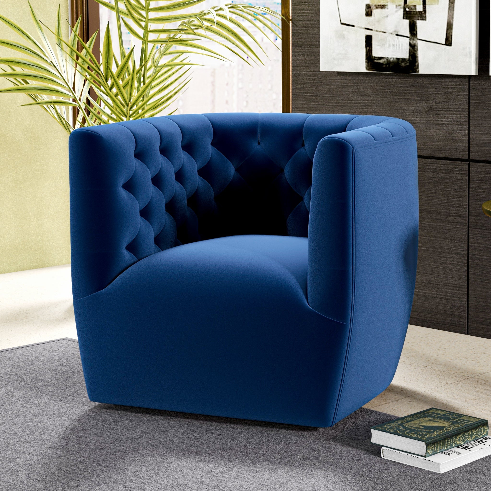 Lotte Blue Velvet Swivel Chair - MidinMod