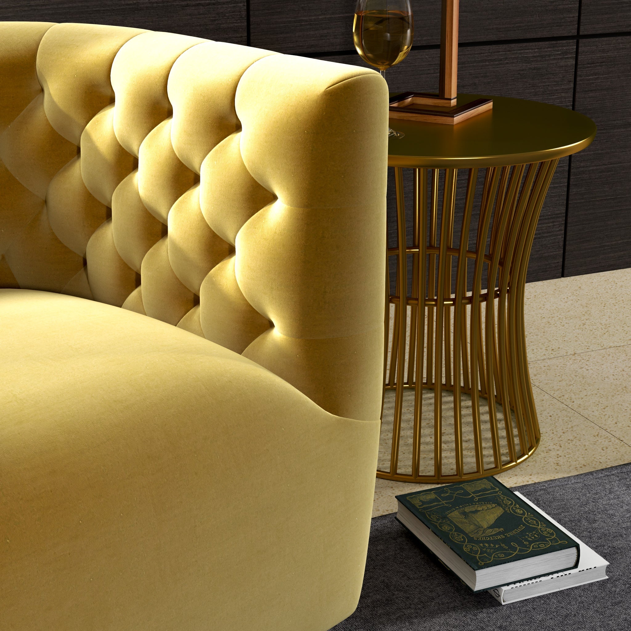 Lotte Gold Velvet Swivel Chair - MidinMod