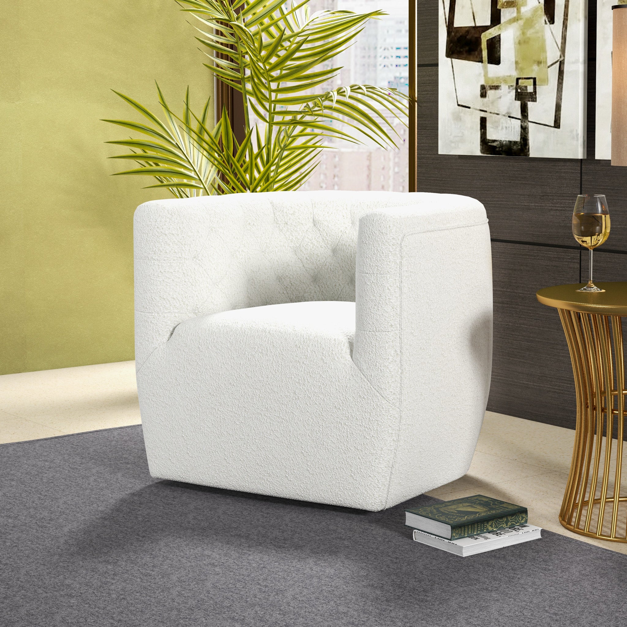 Lotte Cream Boucle Swivel Chair - MidinMod