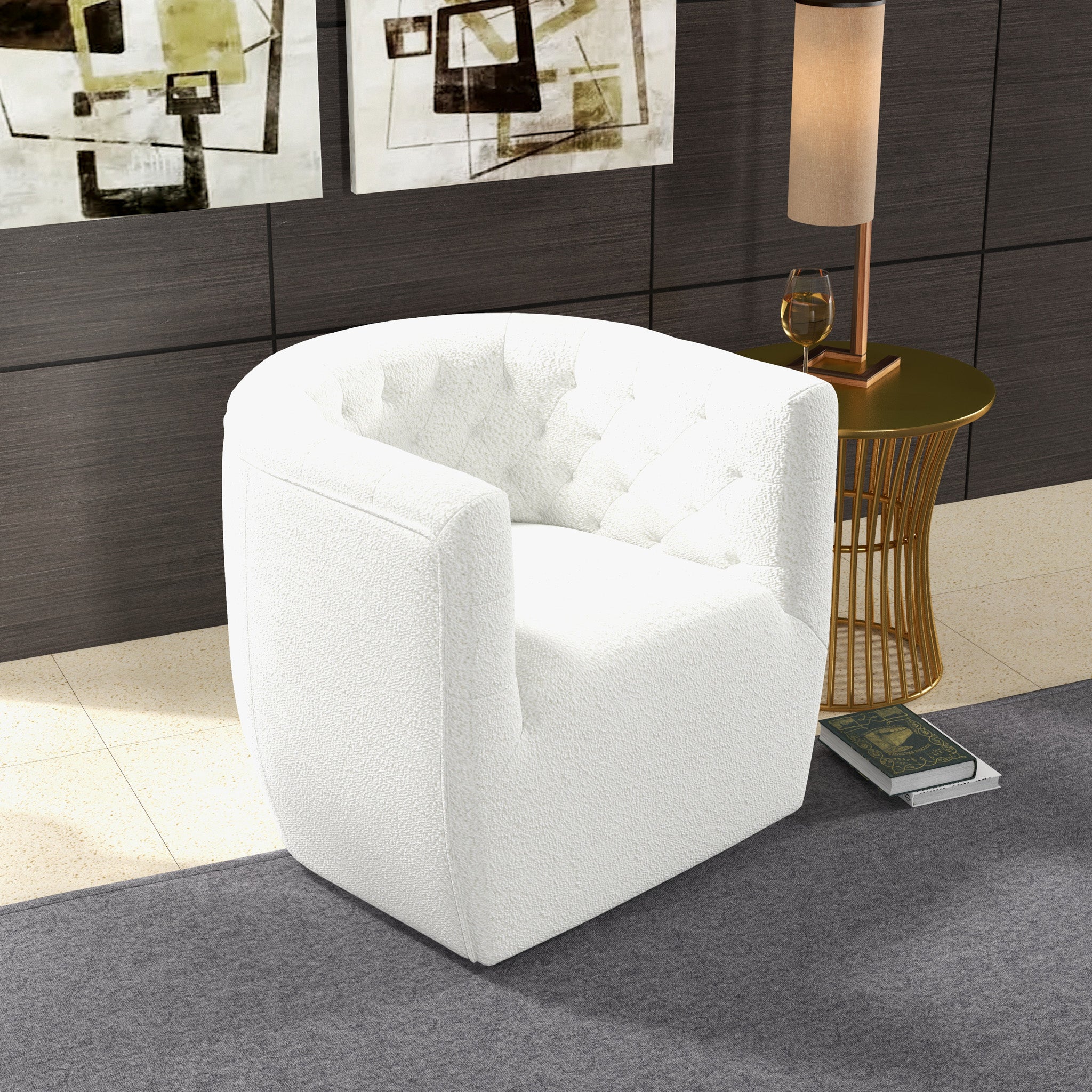 Lotte Cream Boucle Swivel Chair - MidinMod