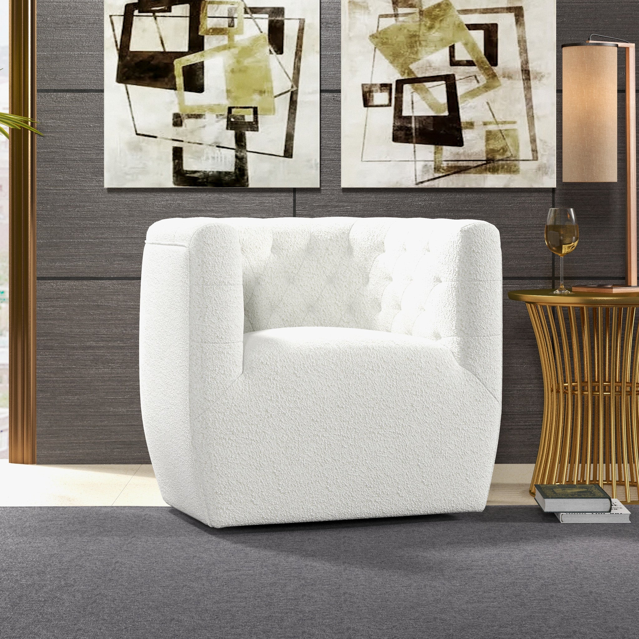 Lotte Cream Boucle Swivel Chair - MidinMod