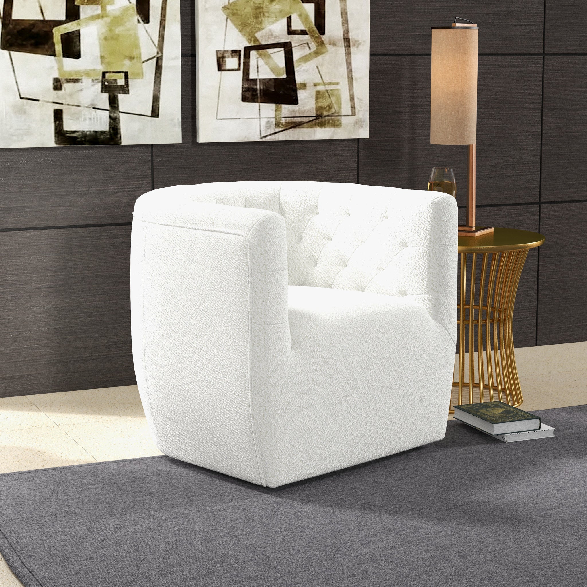 Lotte Cream Boucle Swivel Chair - MidinMod