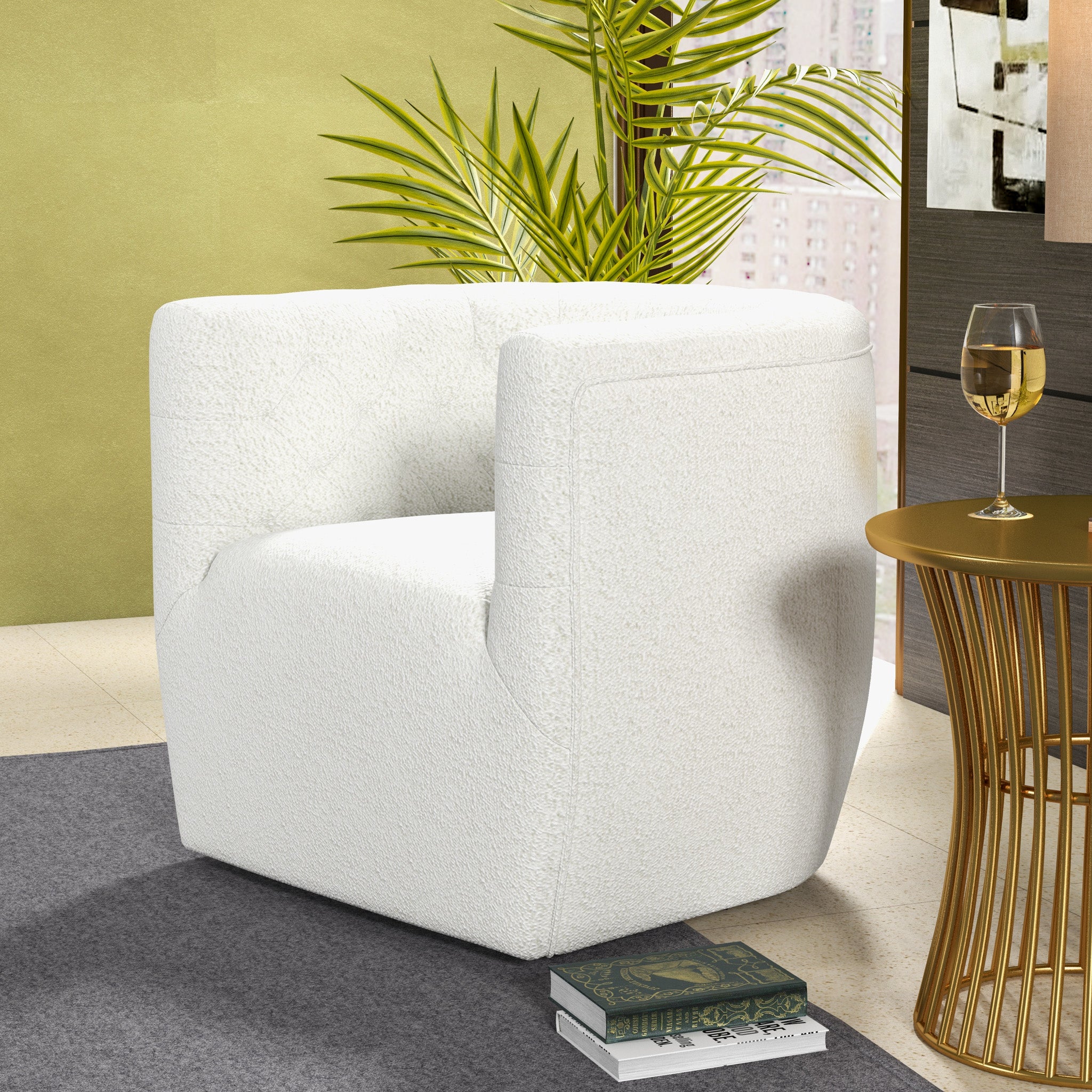 Lotte Cream Boucle Swivel Chair - MidinMod