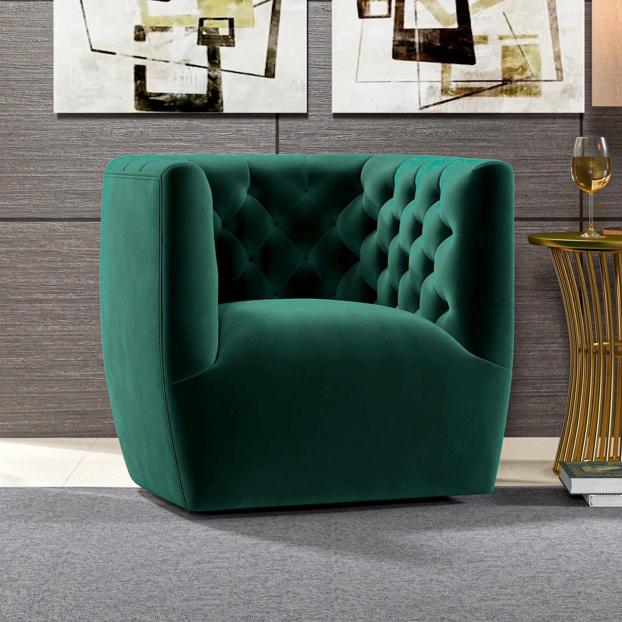 Lotte Forest Green Velvet Swivel Chair - MidinMod